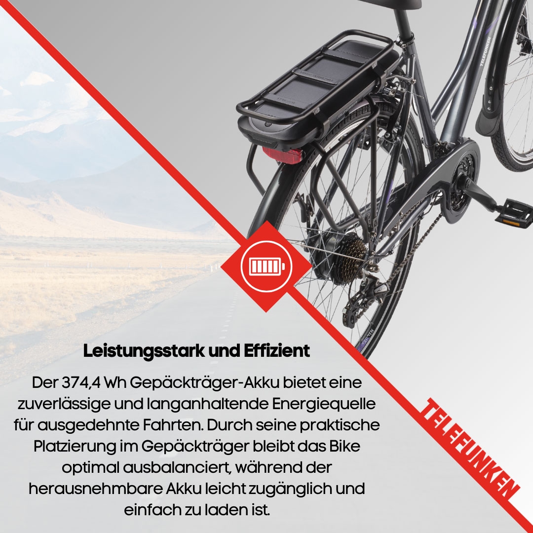 Telefunken E-Bike »Expedition XT480«, 21 Gang, Shimano, Heckmotor 250 W, (mit Fahrradtasche), Pedelec, Elektrofahrrad für Damen