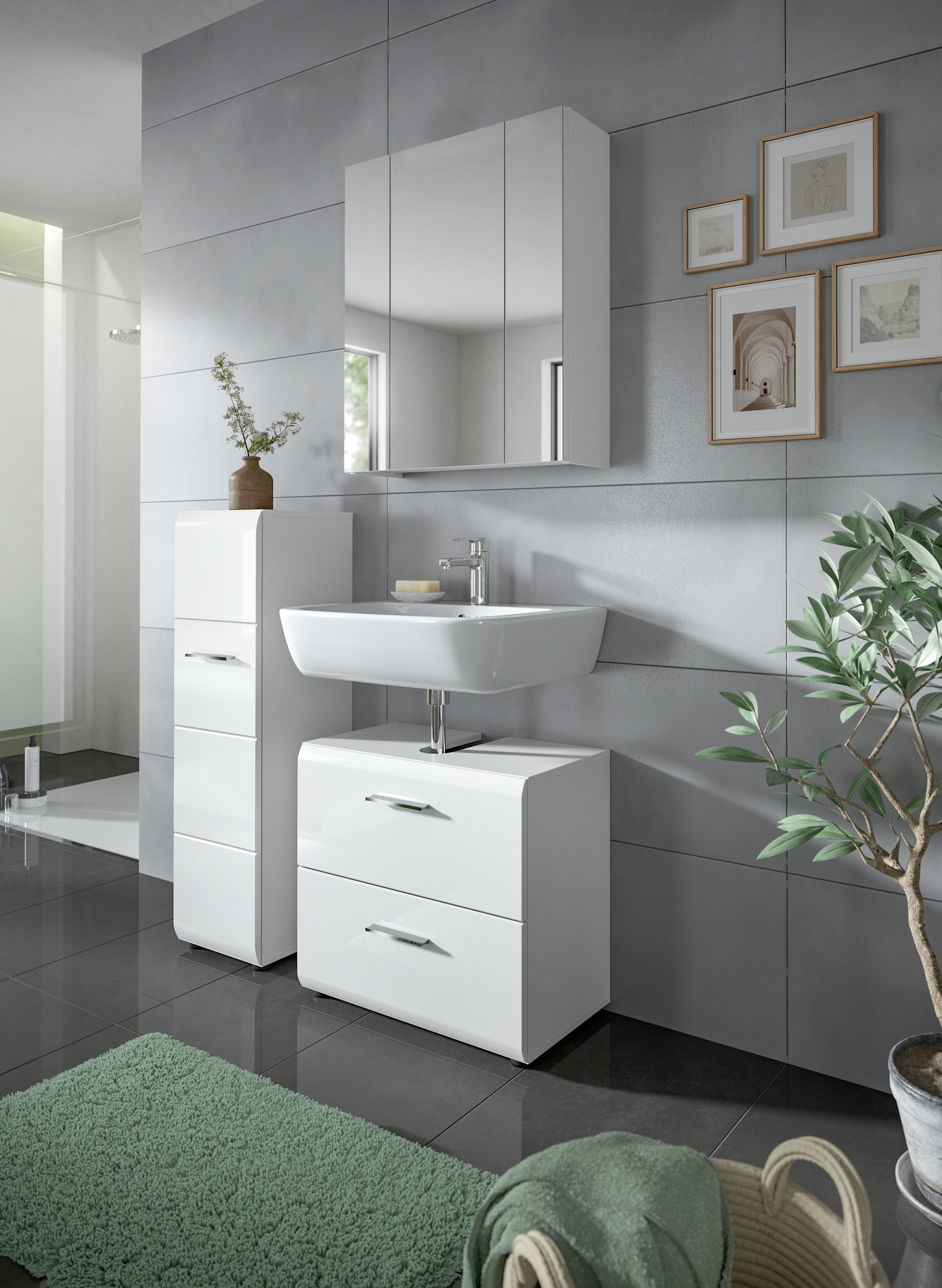 welltime Stauraumschrank 1 Stk. tlg. Florenz, Stauraumschrank, Weiß Hochglanz, 30 cm breit, 4 Fächer