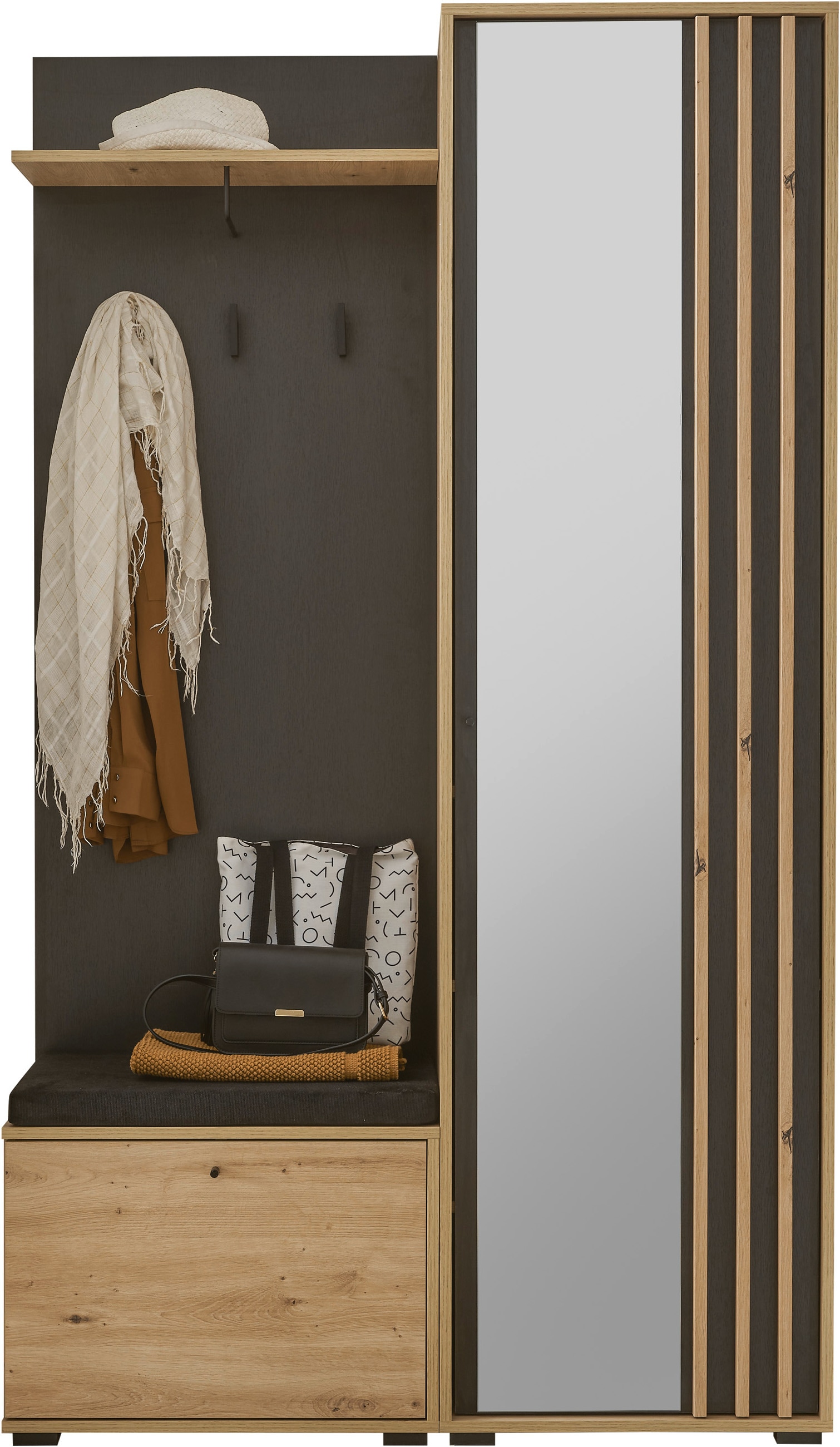 HBZ Kompaktgarderobe »Volano in schwarz Eiche Artisan, BxHxT 114x197x40 cm«, (1 St.), Mit Schubkästen und Türen mit Softclose