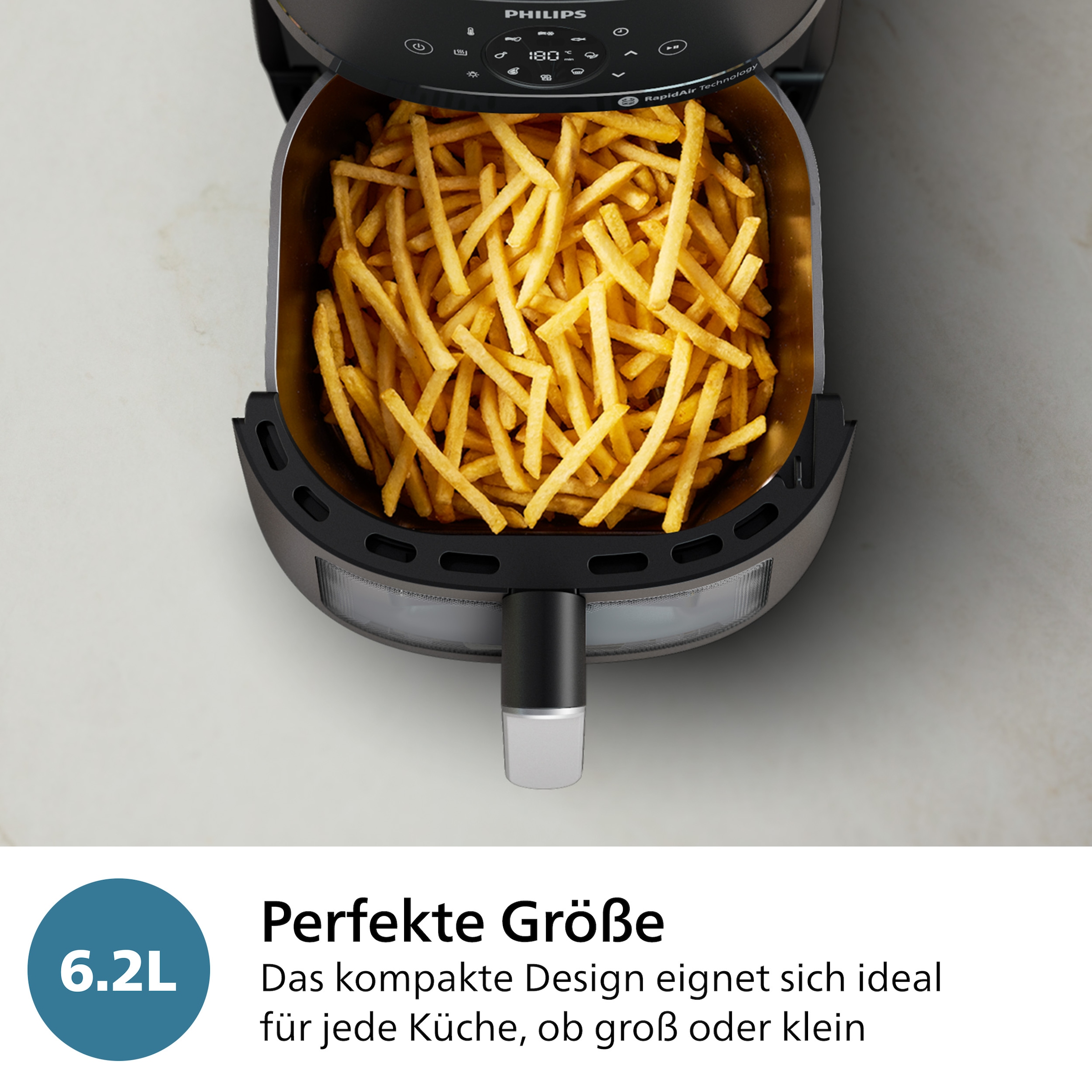 Philips Heißluftfritteuse »Airfryer 2000 NA231/00, mit 6.2L, Sichtfenster«, 1700 W, RapidAir Technologie und 13 Kochfunktionen; Schwarz/Silber