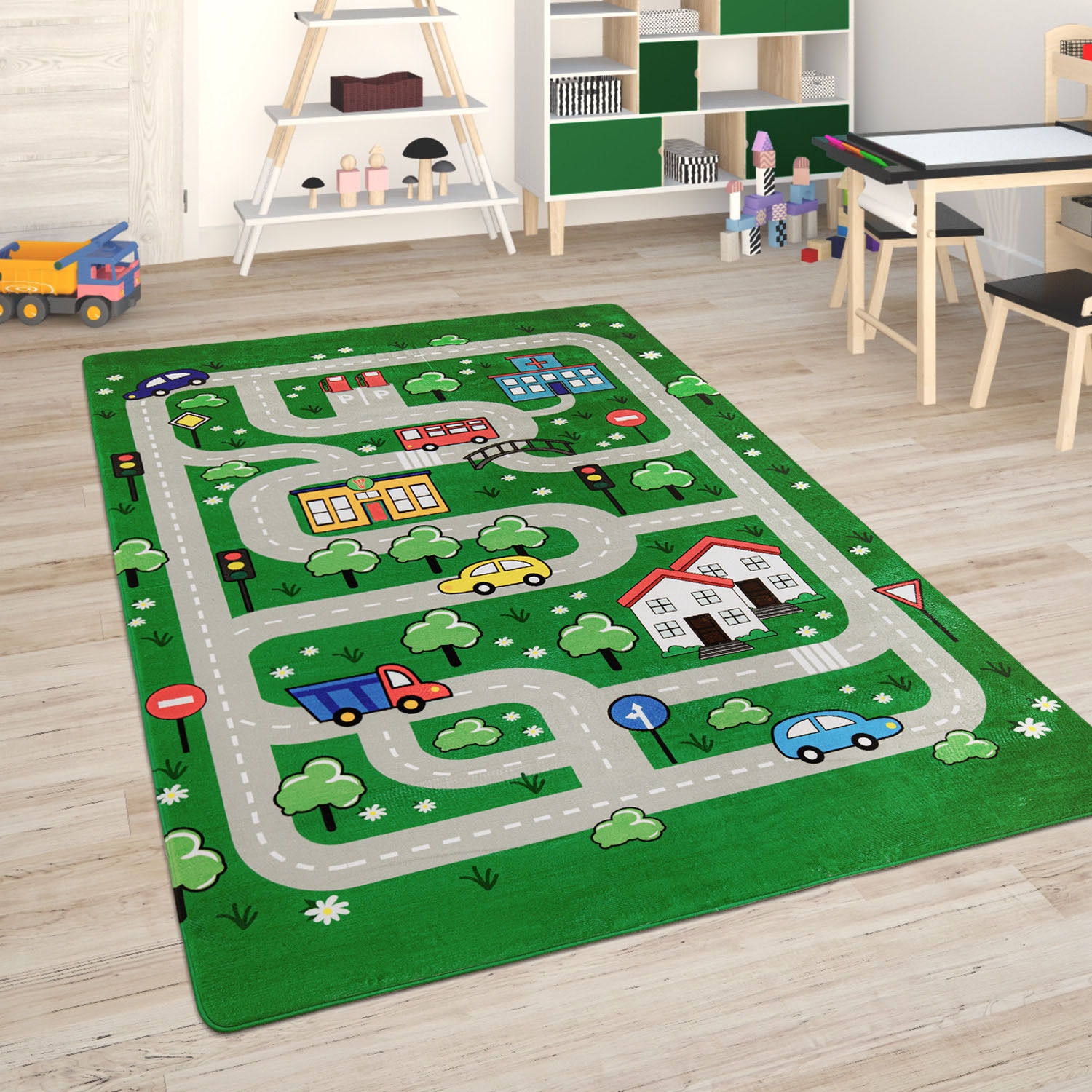 Paco Home Kinderteppich »Chicos 559«, rechteckig, 2 mm Höhe, Flachgewebe, Straßen-Spiel-Teppich, Kinderzimmer