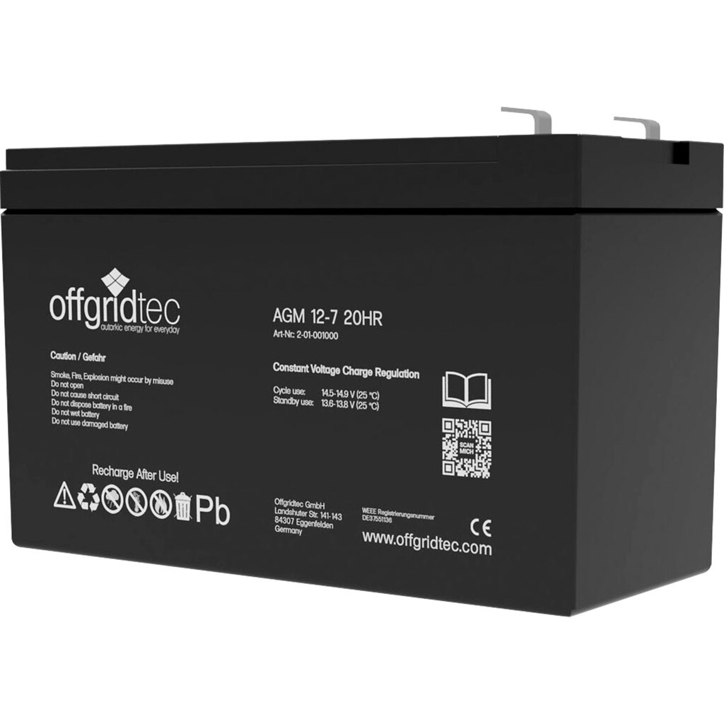 offgridtec Akku »AGM-Batterie 12V/7,0Ah 20HR«, 12 V