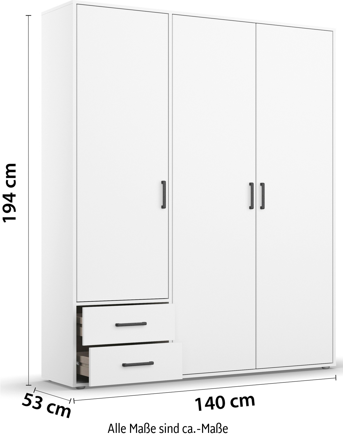 rauch Drehtürenschrank »Kleiderschrank Schrank Garderobe Wäscheschrank VOYAGER«, (in 3 verschiedenen Ausstattungen BASIC/CLASSIC/PREMIUM), moderne Griffe in Graumetallic mit Außenschubkästen MADE IN GERMANY
