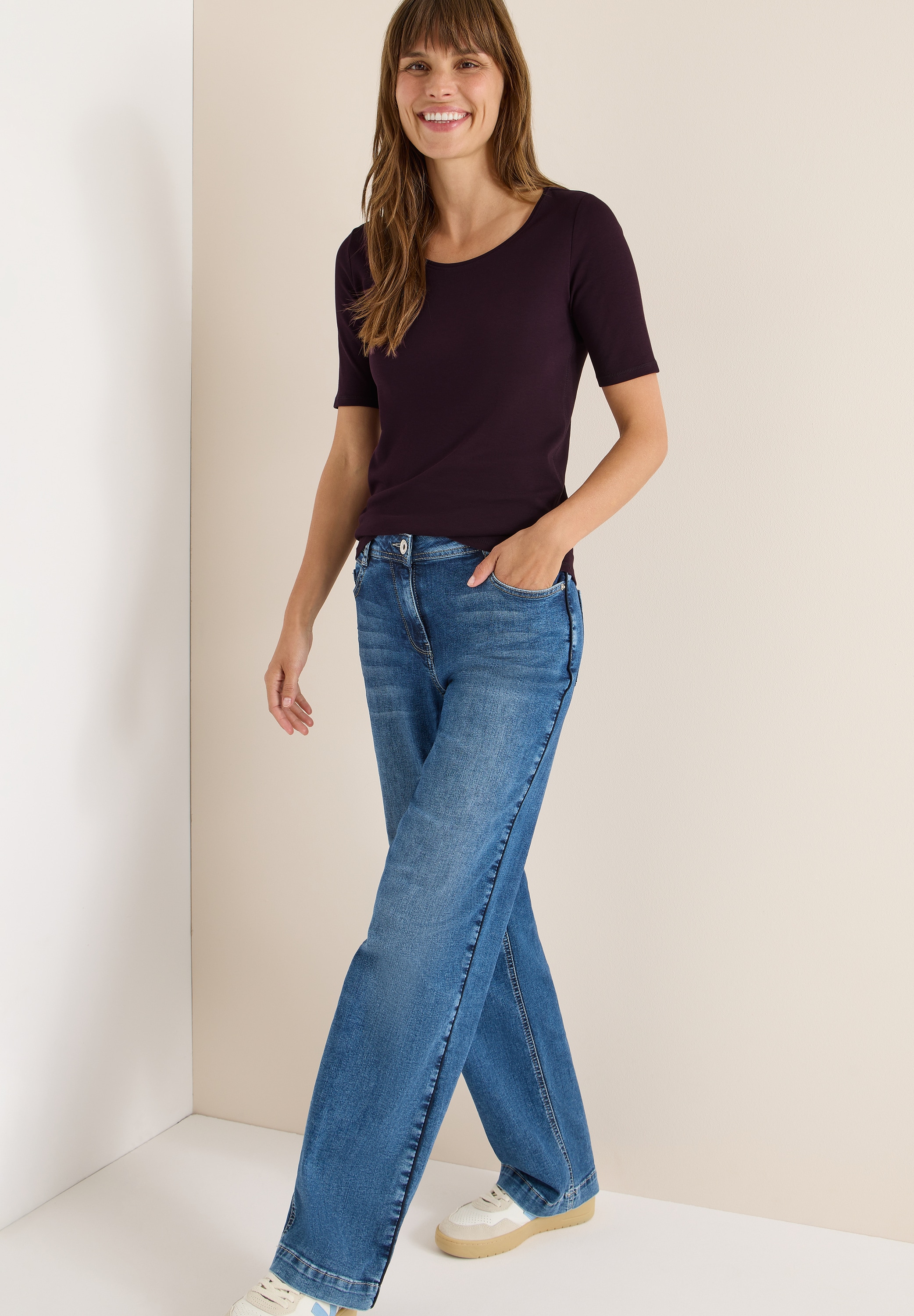 Cecil Rundhalsshirt »Style Lena« mit Halbärmeln