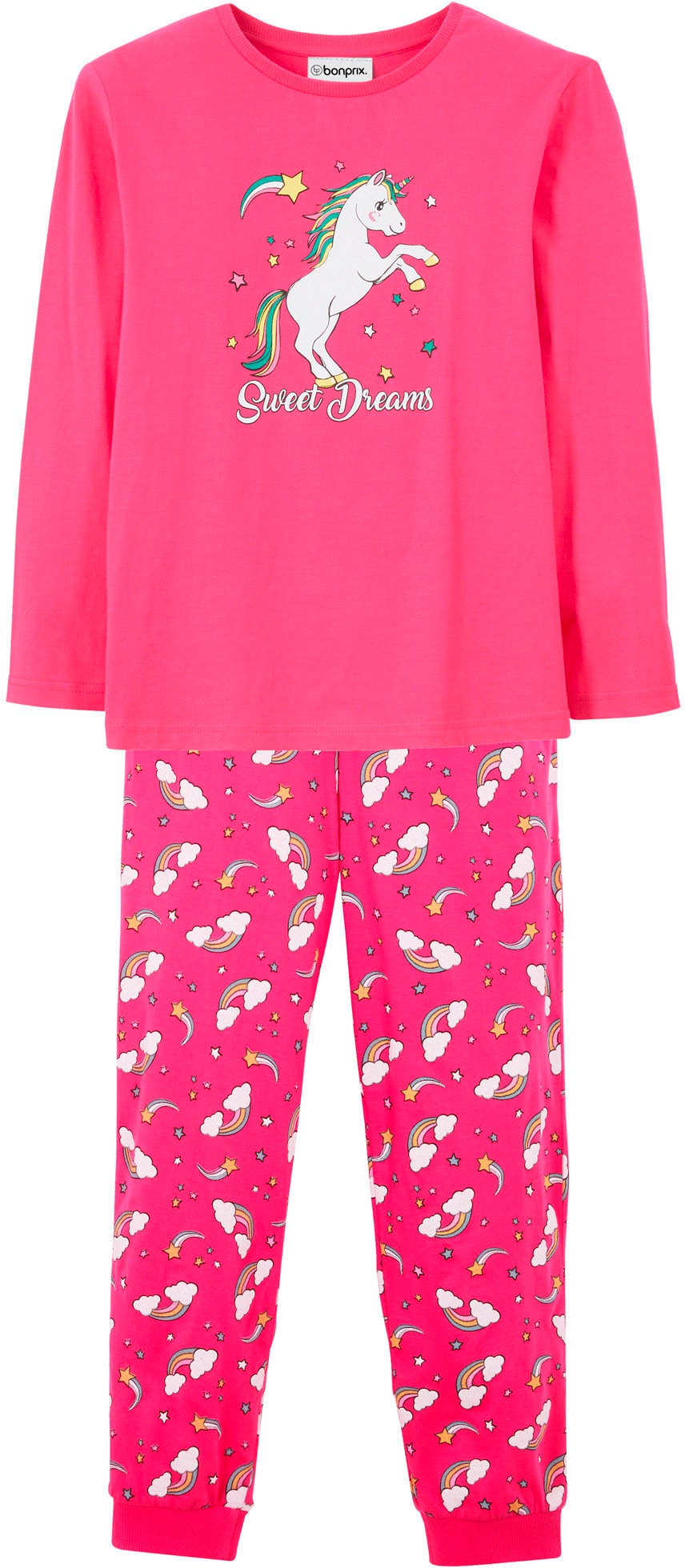 bonprix Pyjama »Pyjama aus reiner Baumwolle (2-tlg. Set)« Set, 2, 2 tlg. bequeme Passform, aus Baumwolle, mit Einhorn-Print