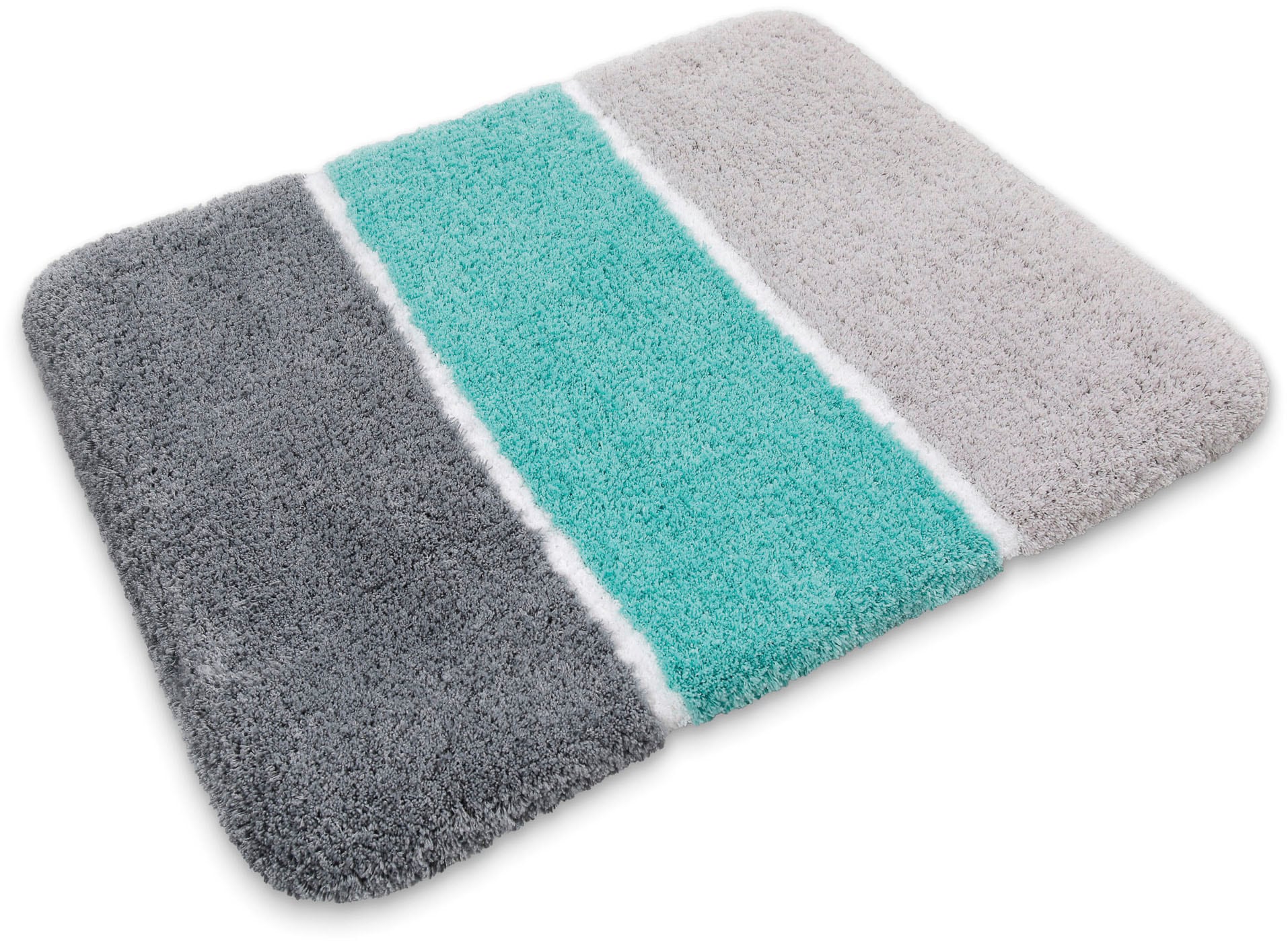 Homie Living Badematte »Rio Marina« Höhe 30 mm rutschhemmend beschichtet fußbodenheizungsgeeignet | schnell trocknend flauschiger Badteppich, modern gestreift, waschbar, Badezimmerteppich