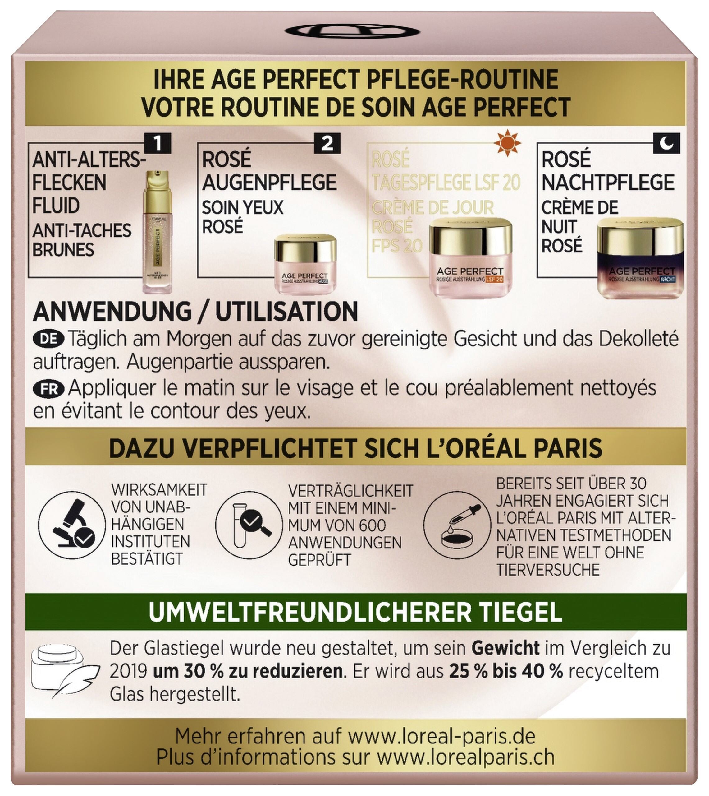 L'ORÉAL PARIS Feuchtigkeitscreme »AGE PERFECT GOLDEN AGE ROSÉ-TAGESPFLEGE LSF20« LSF 20, mit Calcium und Vitamin B3, strafft die Haut, intensive Pflege