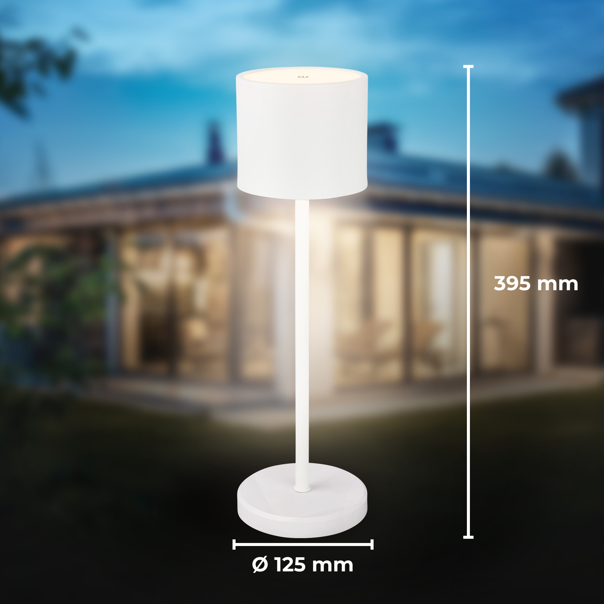 B.K.Licht Außen-Tischleuchte »BK_TL1607 Akku Tischlampe mit Ladestation, 3-Stufen Touchdimmer, IP44«, 1 flammig, Leuchtmittel LED-Modul | LED fest integriert, 3.000 K, 230 Lm, 2,5W, Akku wechselbar, max. 12h Leuchtdauer, Weiß