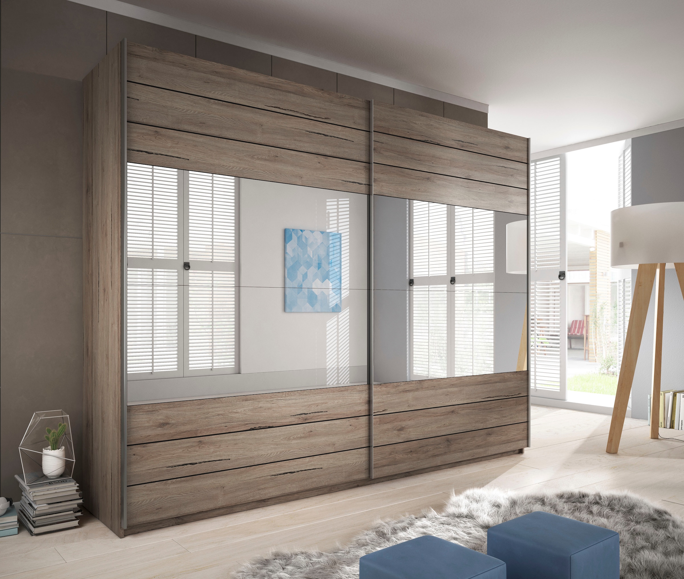 INOSIGN Schwebetürenschrank »Galaxy Breite 200,220 oder 270cm breit, Kleiderschrank, Wäscheschrank«, mit breiter Spiegelfront, INKLUSIVE kompletter Innenausstattung