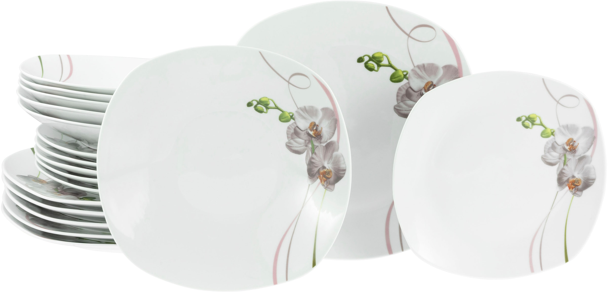 CreaTable Teller-Set »Square Orchidee, Tellerset 18-tlg«, (Set, 18 tlg.), Fotorealistische Darstellung