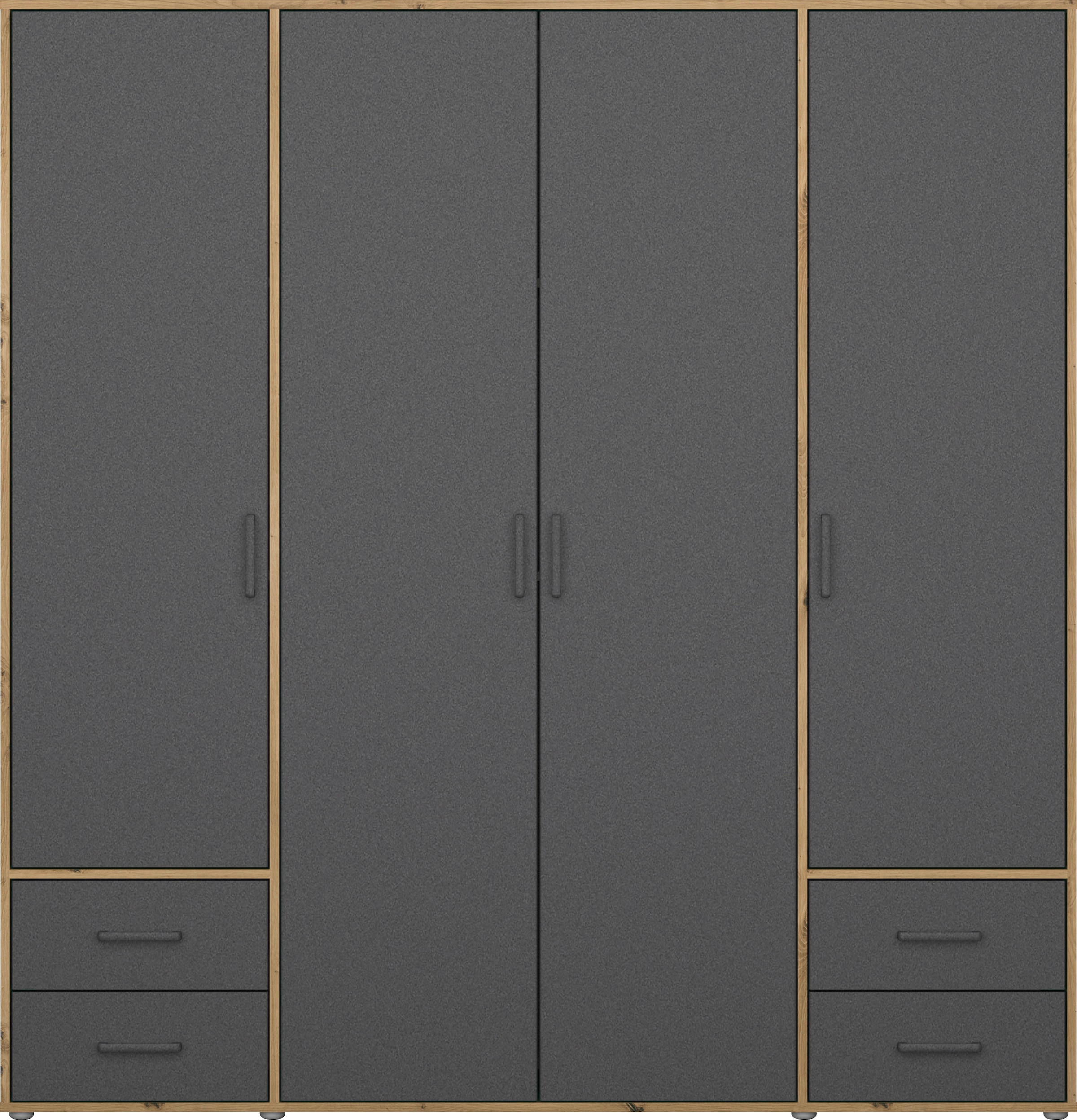 rauch Drehtürenschrank »Kleiderschrank Schrank Garderobe Wäscheschrank VOYAGER«, (in 3 verschiedenen Ausstattungen BASIC/CLASSIC/PREMIUM), moderne Griffe in Graumetallic mit Außenschubkästen MADE IN GERMANY