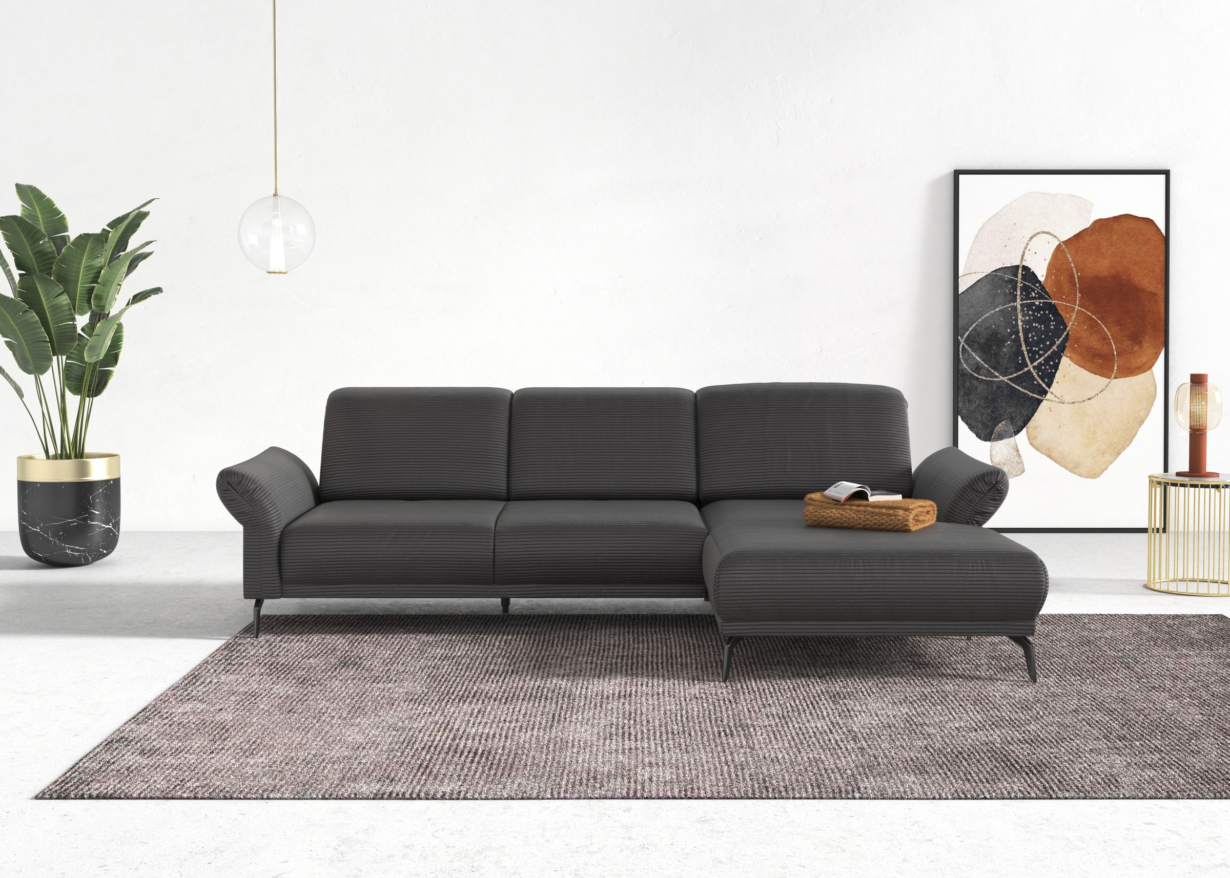 INOSIGN Ecksofa »Coco L-Form«, Sitztiefen-, Arm- und Kopfteilverstellung, Cord-Bezug, Fußhöhe 15 cm