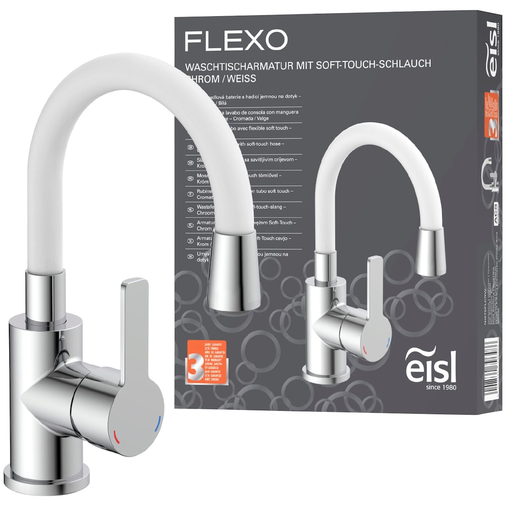 Eisl Waschtischarmatur »Flexo«, energiesparender Wasserhahn, Mischbatterie Waschbecken, in Weiß/Chrom