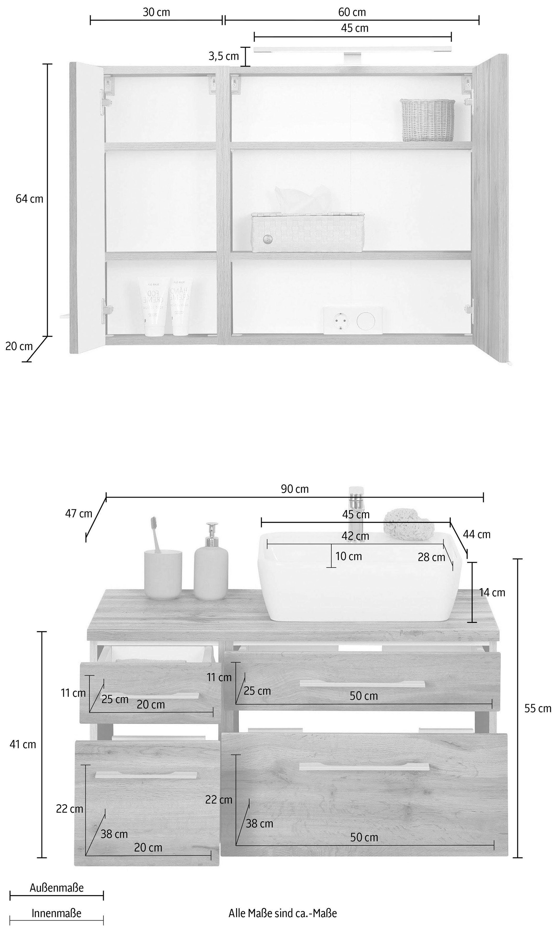 welltime Badmöbel-Set »Davos«, (3 St.), Breite 50 cm, mit extra Regal