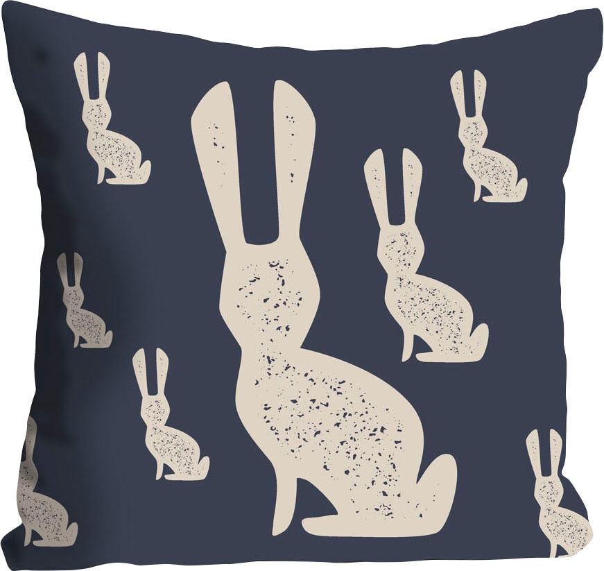 queence Dekokissen »Ulrik«, Kissenhülle,Weiße Hasen,Dunkelblau,Elegant,Mini günstig online kaufen