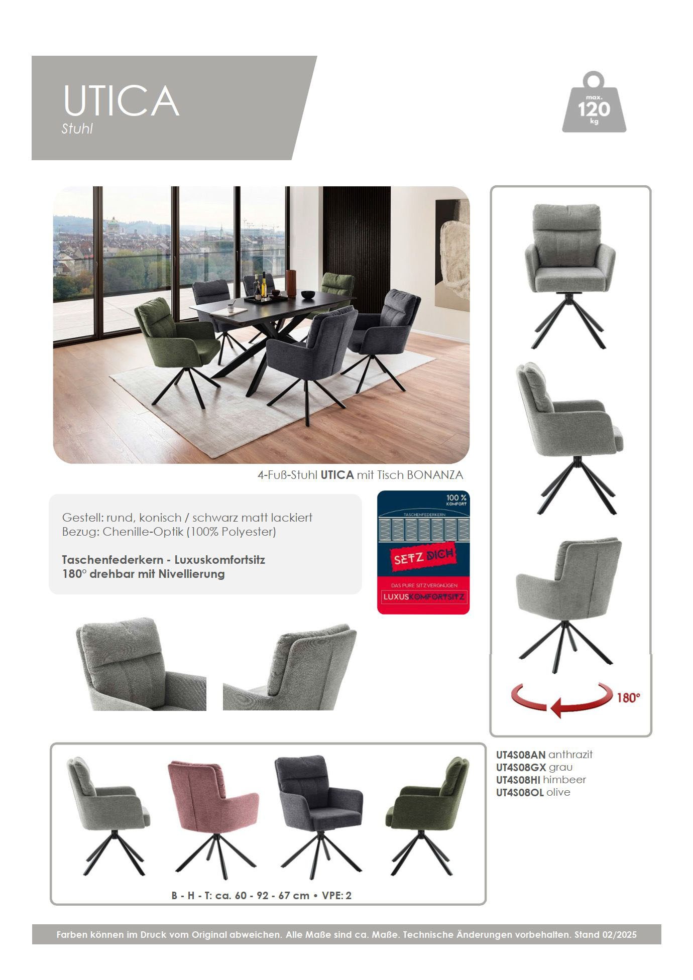 MCA furniture Esszimmerstuhl »UTICA« () (2er-Set), drehbar 180°, Taschenfed günstig online kaufen