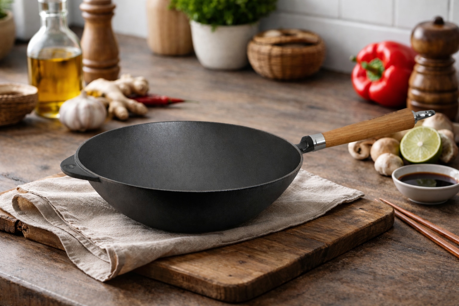 Ronneby Bruk Wok »Maestro Wokpfanne, Ø 32 cm, mit Holzgriff« Gusseisen 1 tlg.