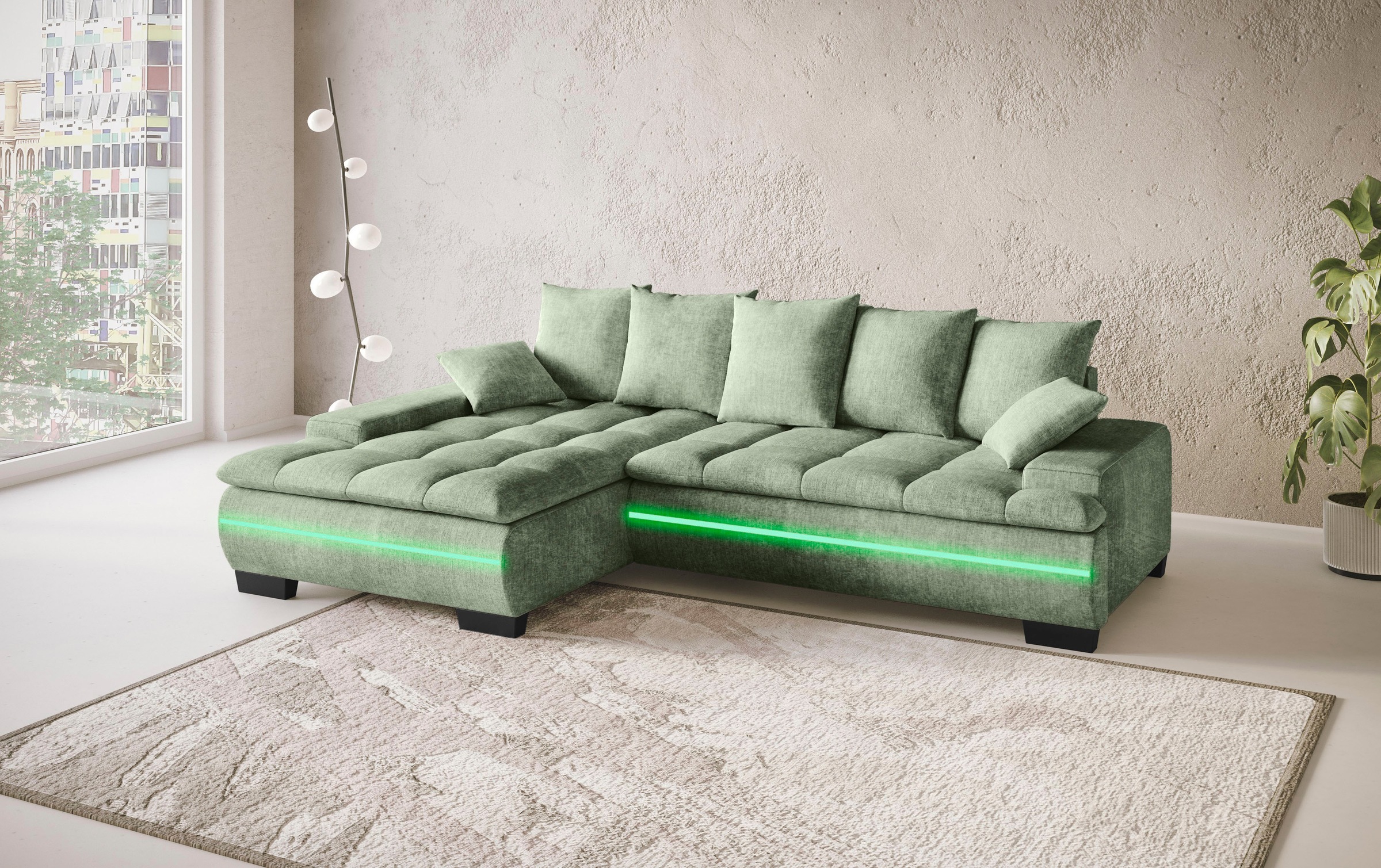 Mr. Couch Ecksofa »Haiti II, L-Form«, RGB-LED Beleuchtung, wahlweise mit Kaltschaum, Bett, Bettkasten