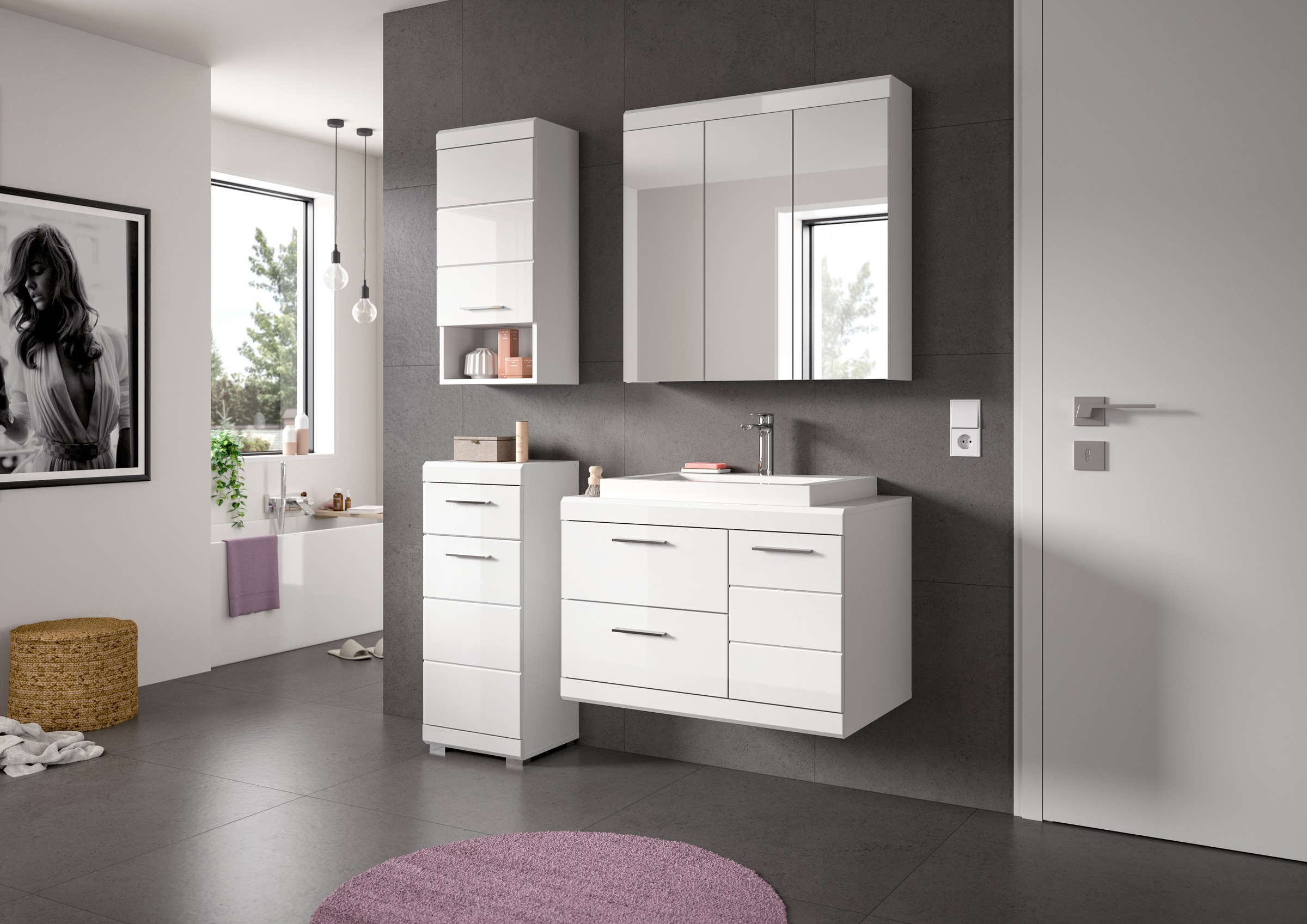welltime Badmöbel-Set »SIENA, 4-tlg, Waschtisch ink WB, Spiegelschrank, Hänge- & Unterschrank«