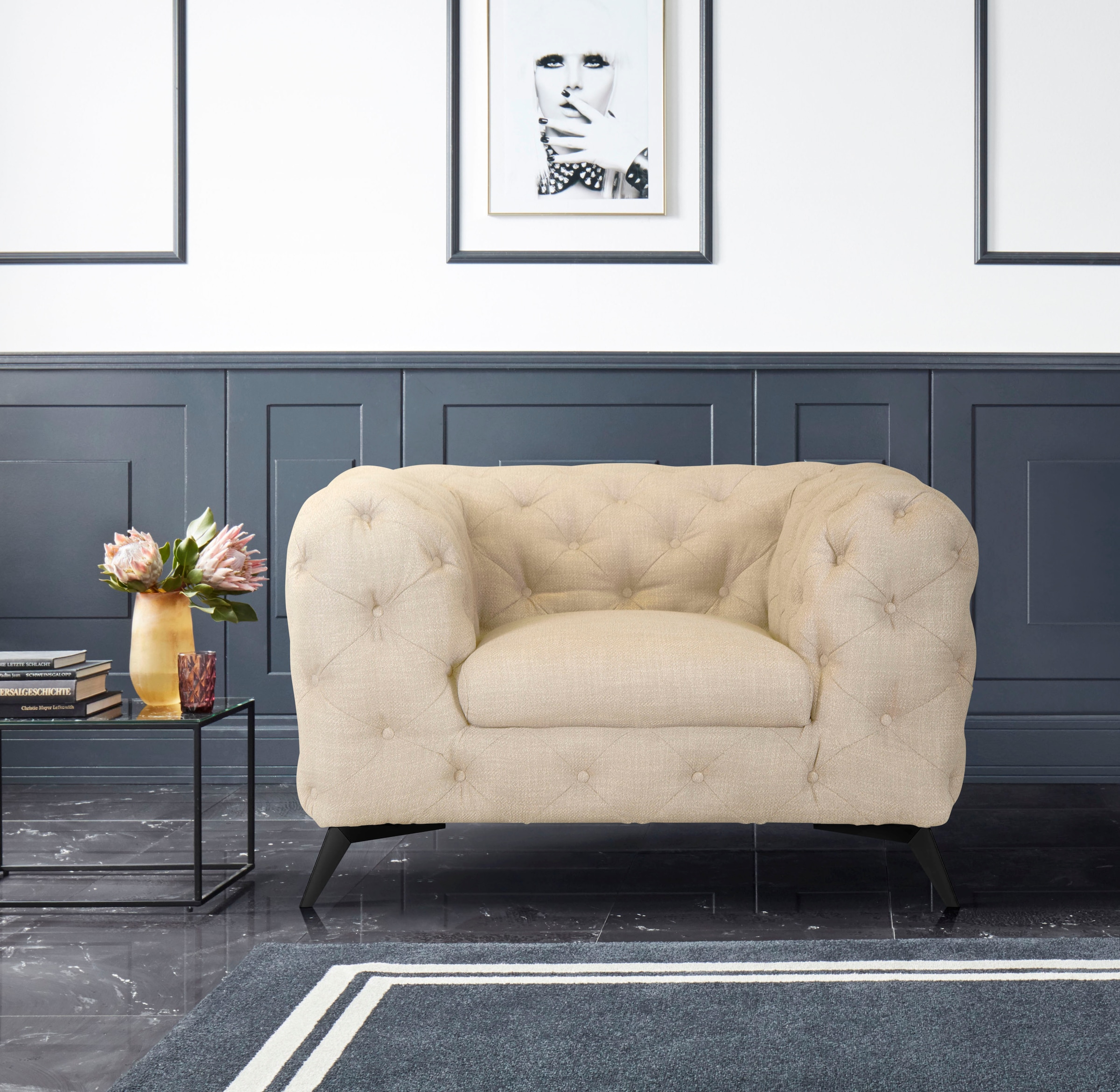 Home affaire Chesterfield-Sessel »Glynis Sessel« aufwändige Knopfheftung, moderne Chesterfield Optik, Fußfarbe wählbar