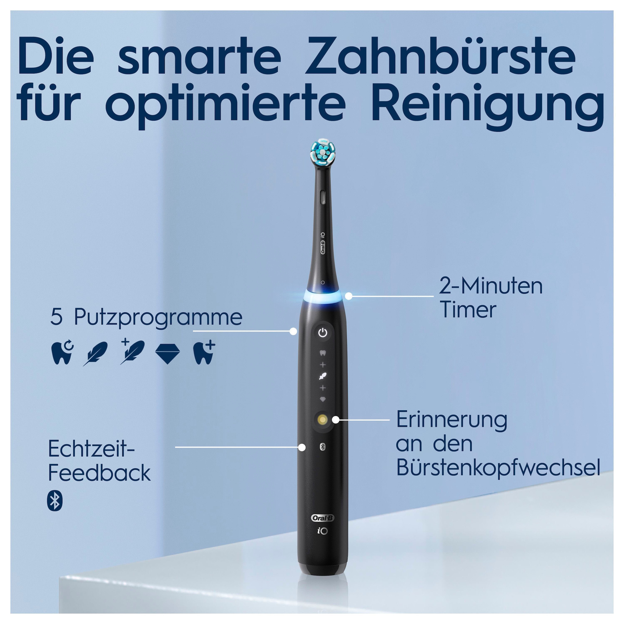 Oral-B Elektrische Zahnbürste »iO 5 Duopack«, 2 St. Aufsteckbürsten, mit Magnet-Technologie, LED-Anzeige, 5 Putzmodi, Reiseetui