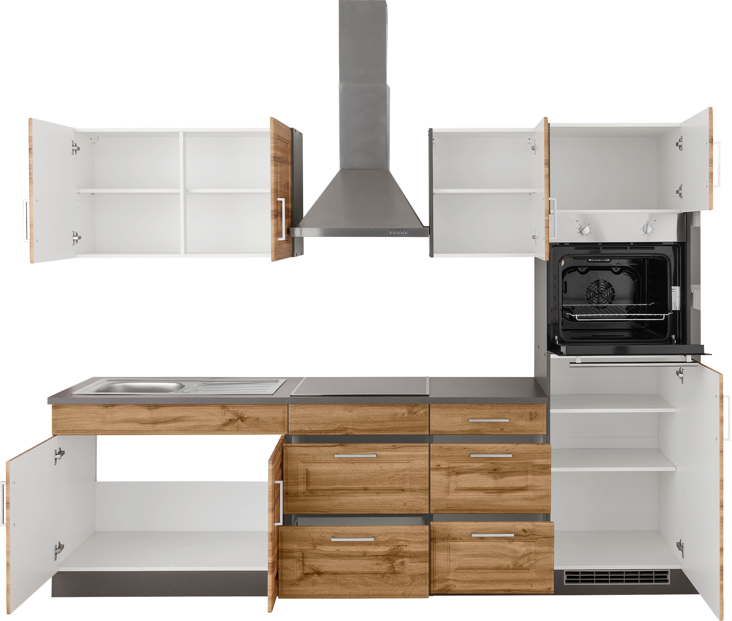 KOCHSTATION Küchenzeile »KS-Stockholm« Breite 270 cm, mit hochwertigen MDF Fronten im Landhaus-Stil