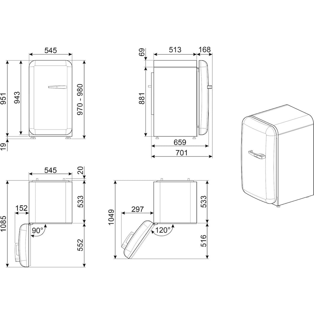Smeg Kühlschrank »FAB10H«, FAB10HLBL5, 97 cm hoch, 54,5 cm breit