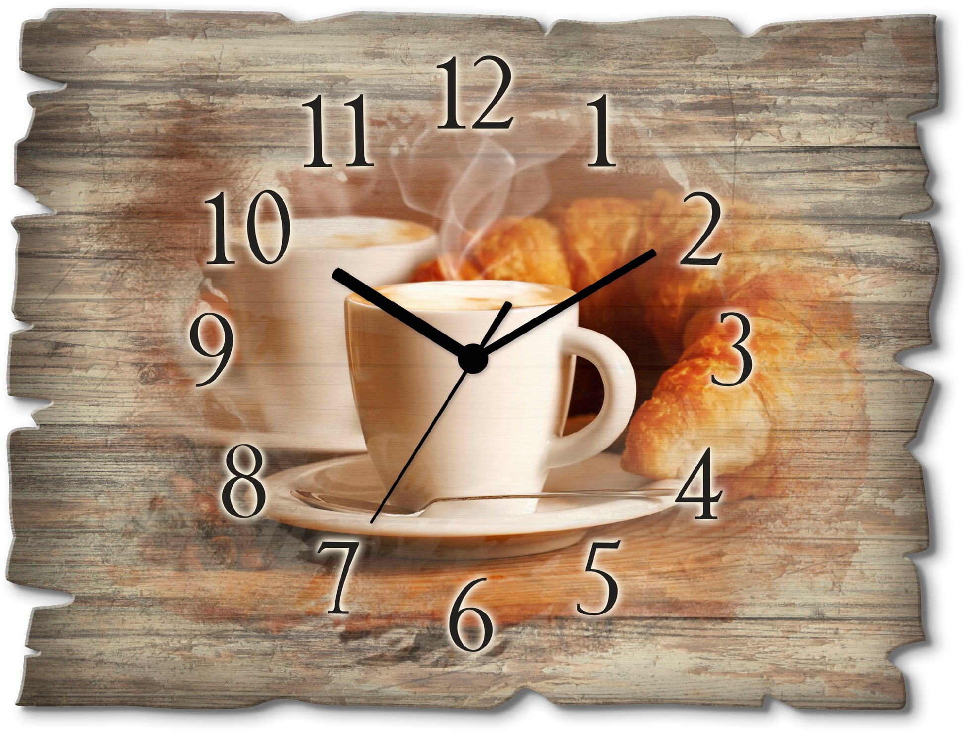 Artland Wanduhr »Dampfender Cappuccino und Croissant« wahlweise mit Quarz- oder Funkuhrwerk, lautlos ohne Tickgeräusche