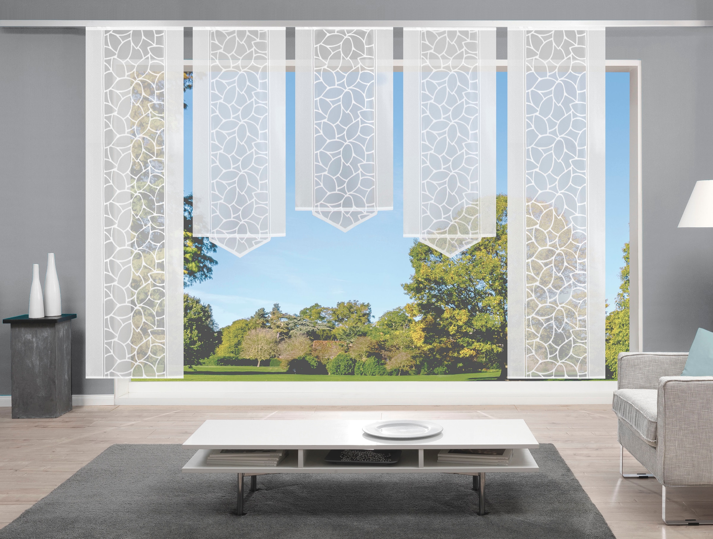 HOME WOHNIDEEN Schiebegardine »JENNA«, (5 St.), Schiebevorhang Jacquard Set günstig online kaufen