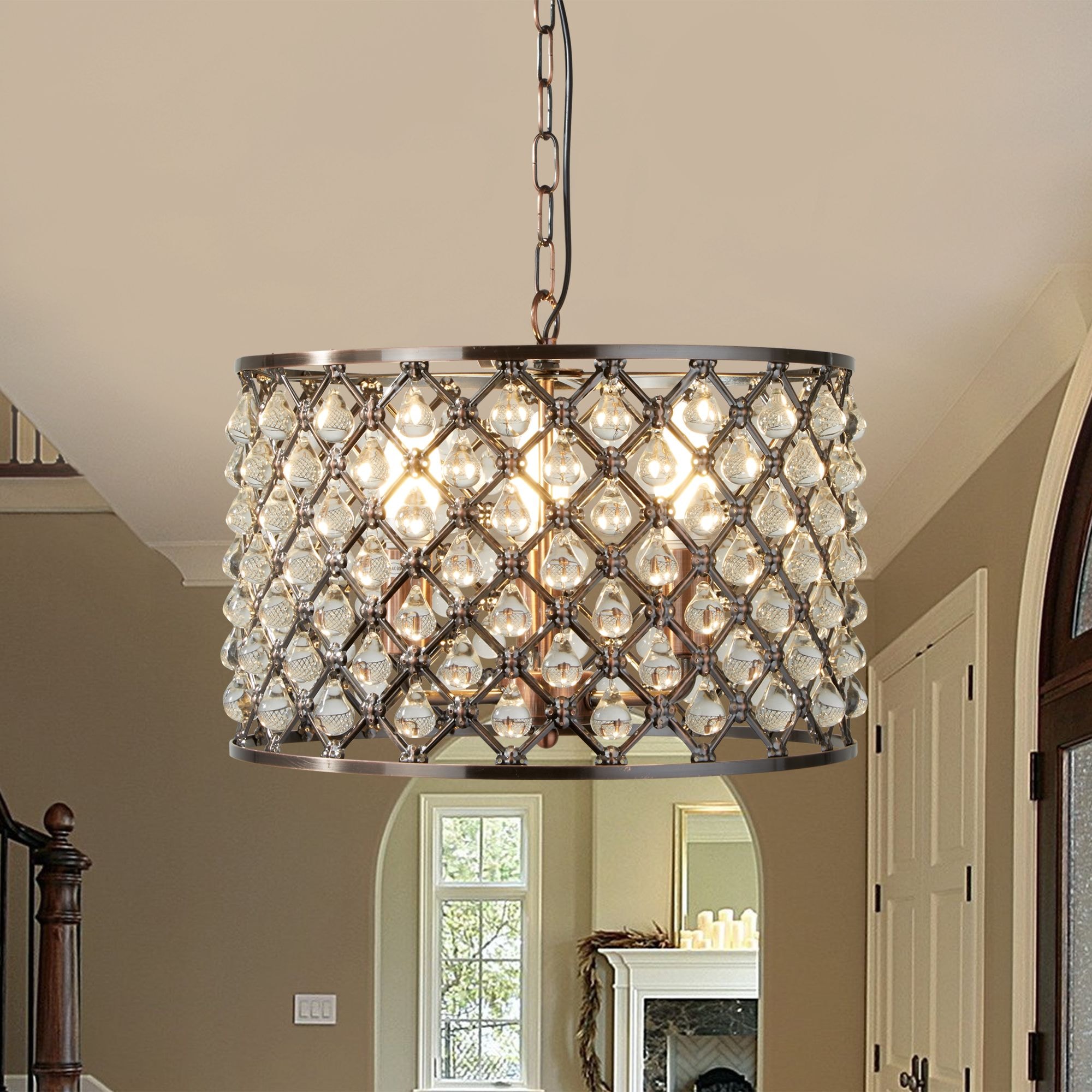 Searchlight Hängeleuchte »Marquise 3Lt Drum Pendant - Antique Copper Metal & Glass« E14 1 Stk.