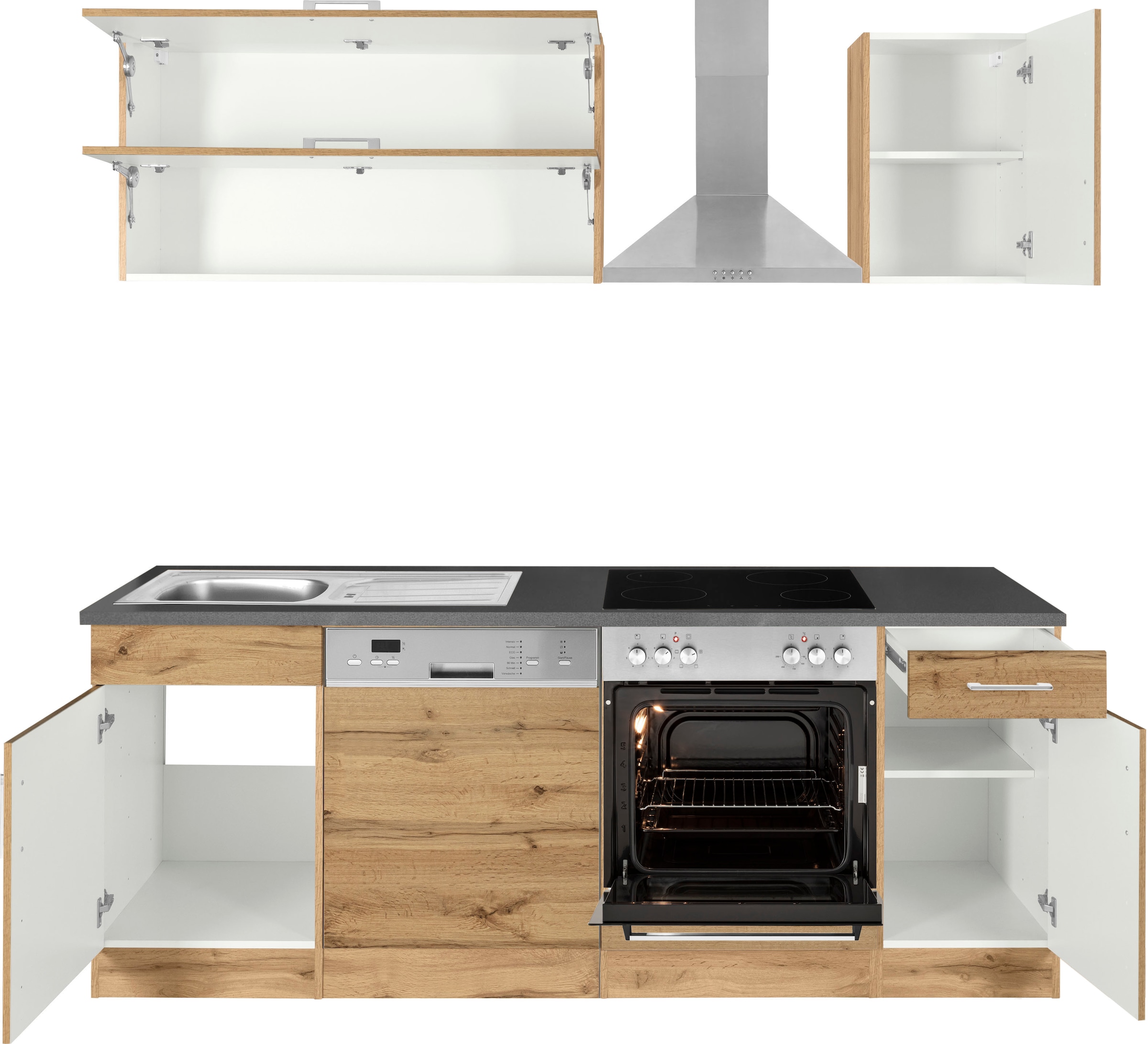 KOCHSTATION Küchenzeile »KS-Colmar«, mit E-Geräten, Breite 210 cm