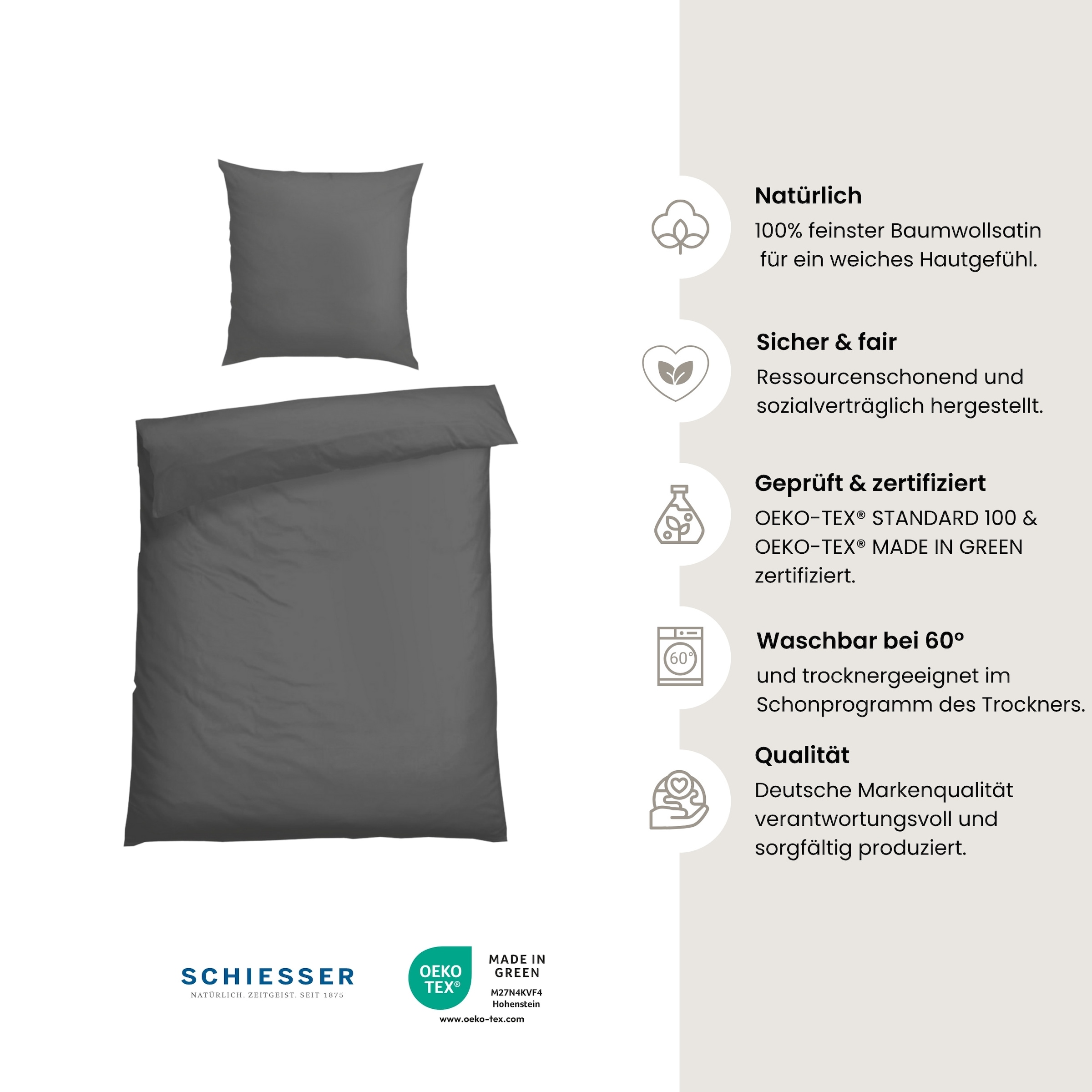 Schiesser Bettwäsche »Ella seidenmattes Premiumbettwäscheset aus feinstem Baumwollsatin«, Made in Green