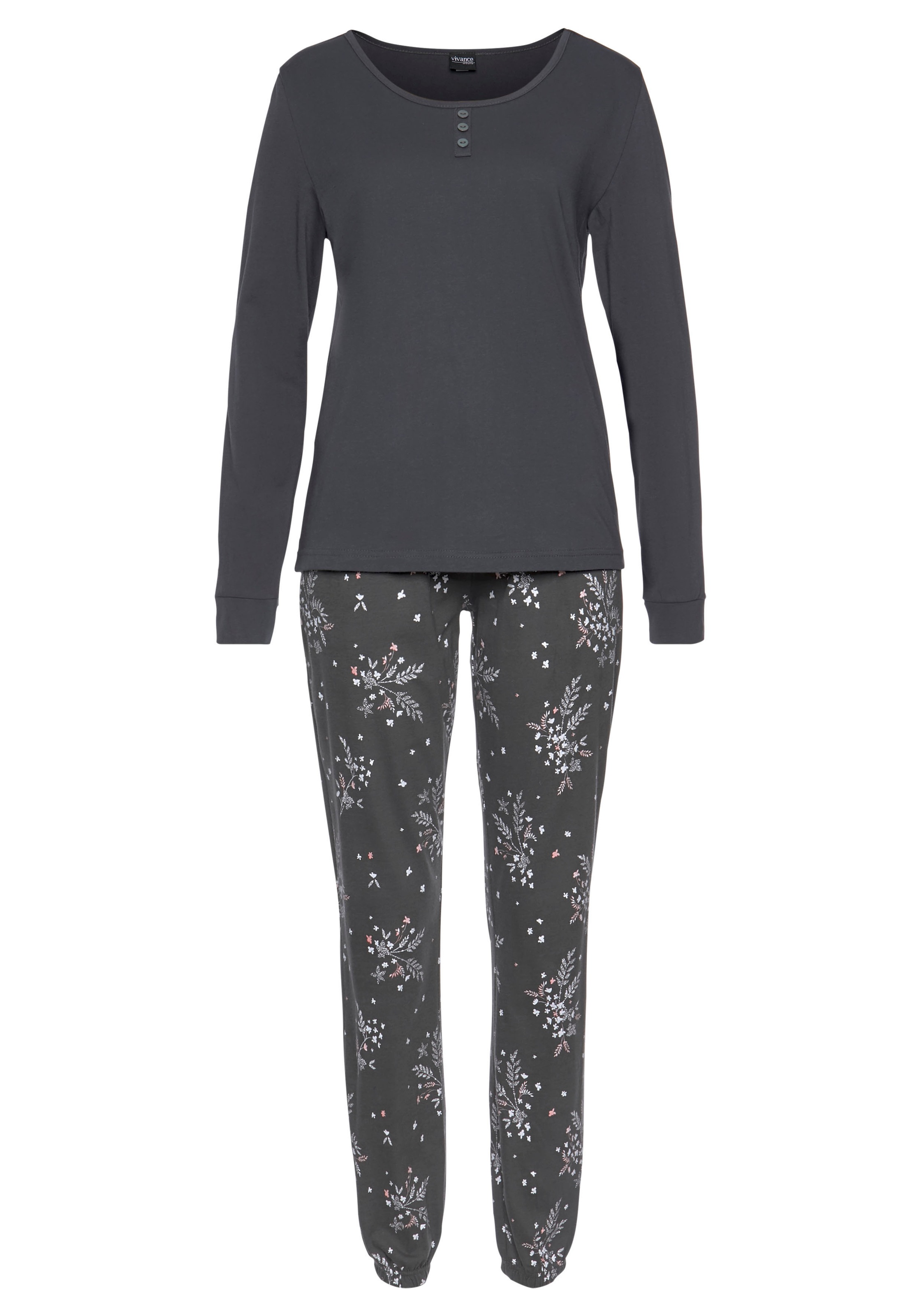 Vivance Dreams Pyjama, (2 tlg.), mit Hortensienmuster