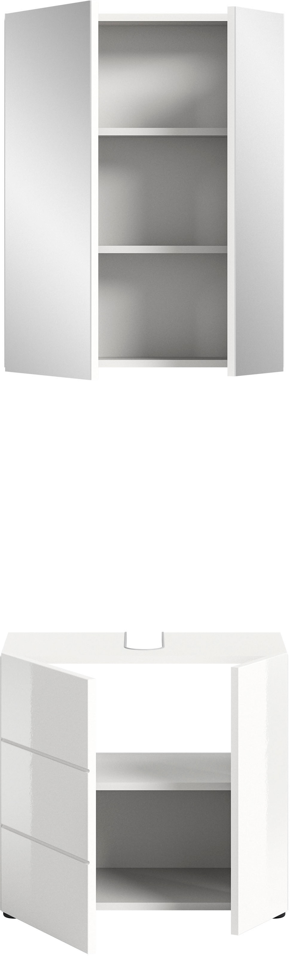 welltime Badmöbel-Set »BIEL, TOPSELLER!, 2 teilig, hochwertige MDF Front, Rillenoptik«, (2 St., 2 teiliges Set, bestehend aus: Waschbeckenunterschrank, Spiegelschrank), Badmöbel, Kombination, Kombi, Badezimmer, Badkombination, Badschrank