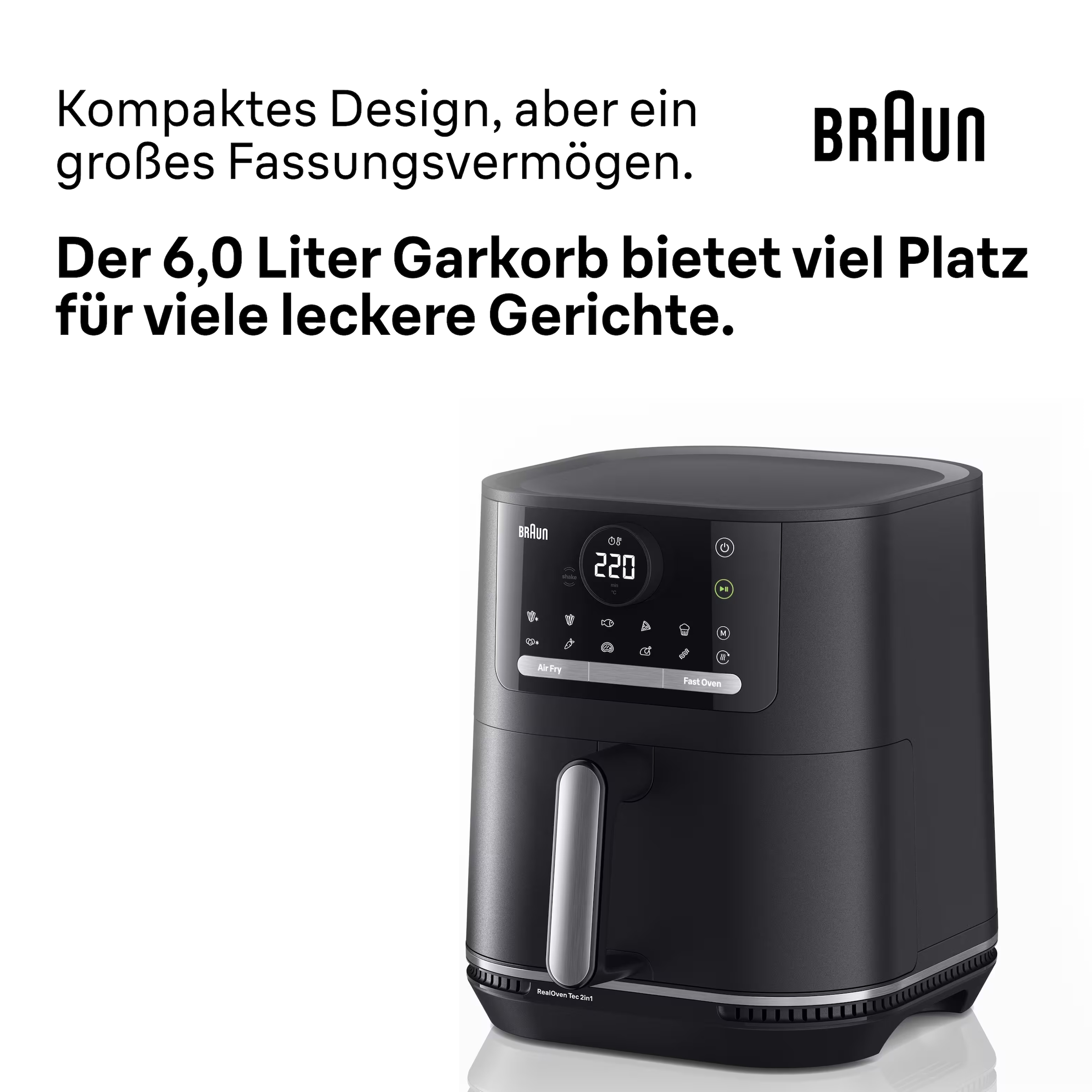 Braun Heißluftfritteuse »MultiFry HF 5054I BK« 2000 W 2 in 1-Gerät: Frittieren & Backen, 2.000 Watt, digitales Display