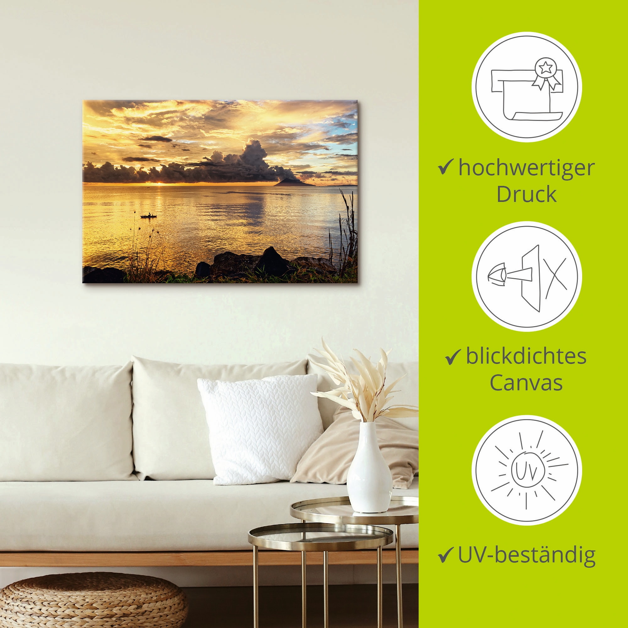 Artland Leinwandbild »Sonnenuntergang mit einem Boot«, Sonnenaufgang & -untergang, (1 St.), auf Keilrahmen gespannt