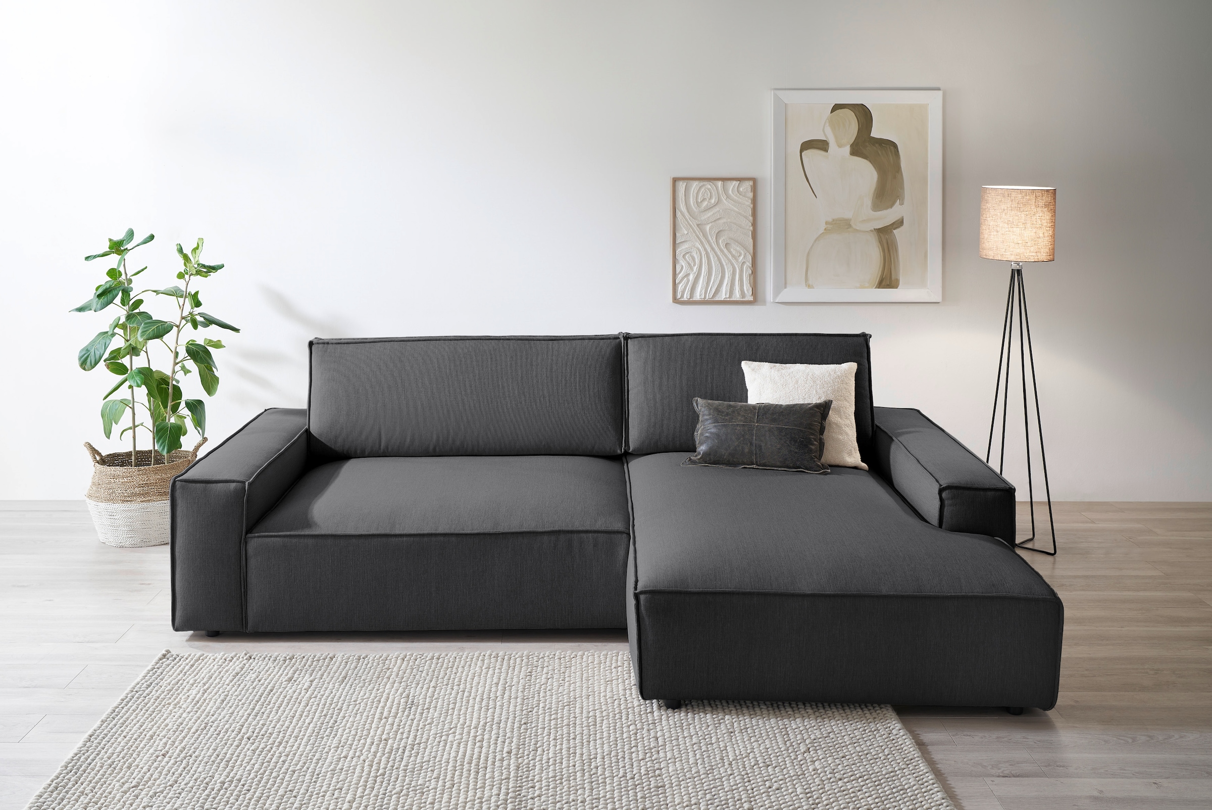 Home affaire Ecksofa »NEU: SHERWOODL XXL 284, Big-Sofa L-Form, tiefe Sitzfläche 95 cm, Cord,«, Leinenoptik, Recamiere rechts/links, auch als Schlafsofa stellbar