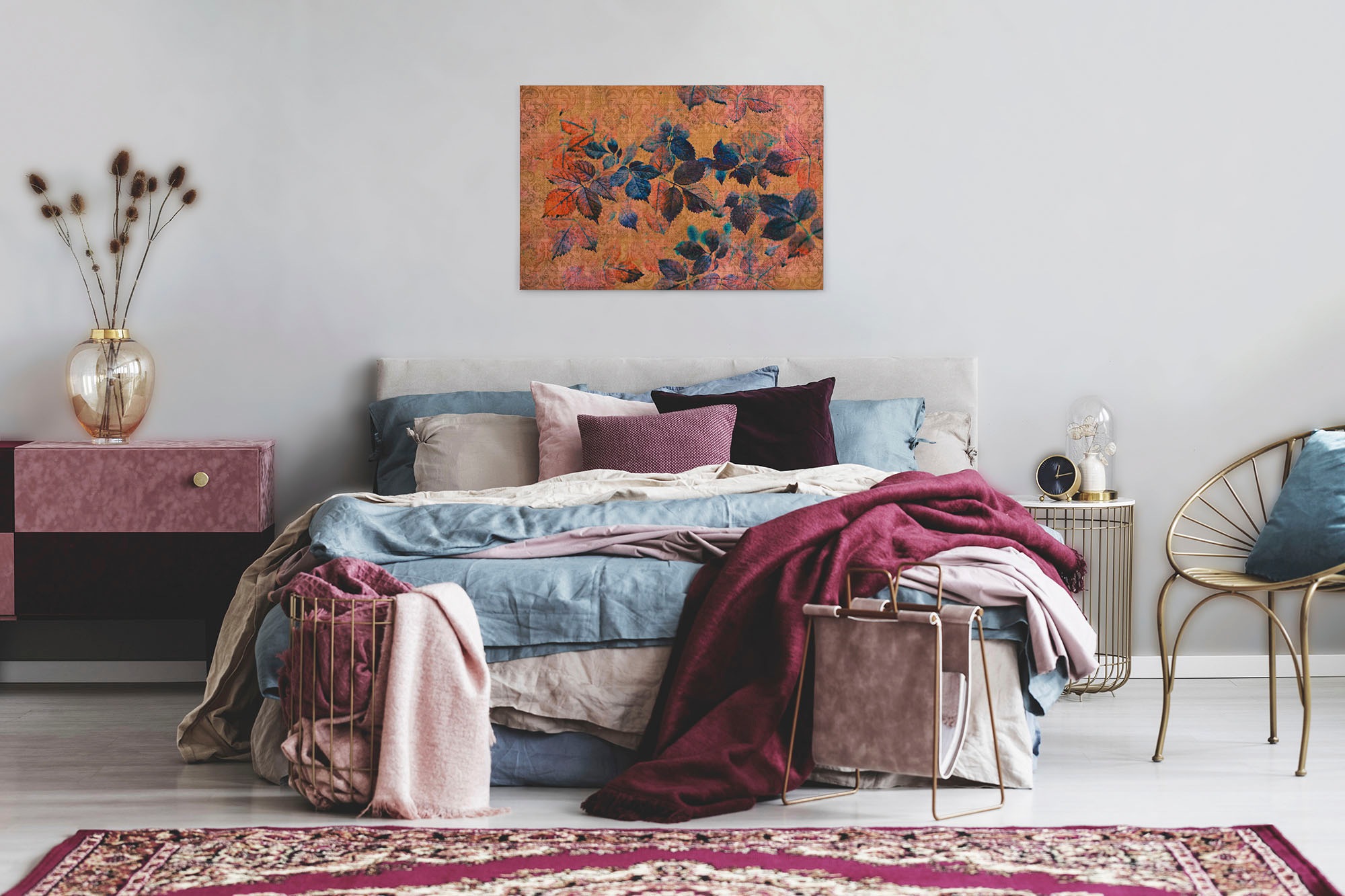 A.S. Création Leinwandbild »indian summer«, Kunst-Blumen-Kinder, (1 St.), Keilrahmen Bild Blätter Natur Floral Leinwand-Bild Wohnzimmer modern