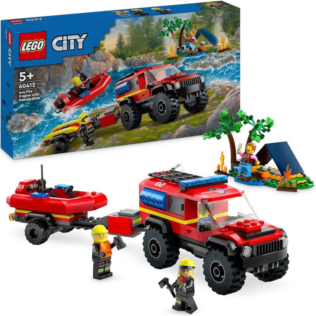 LEGO® Konstruktionsspielsteine »Feuerwehrgeländewagen mit Rettungsboot (60412), LEGO City«, (301 St.)