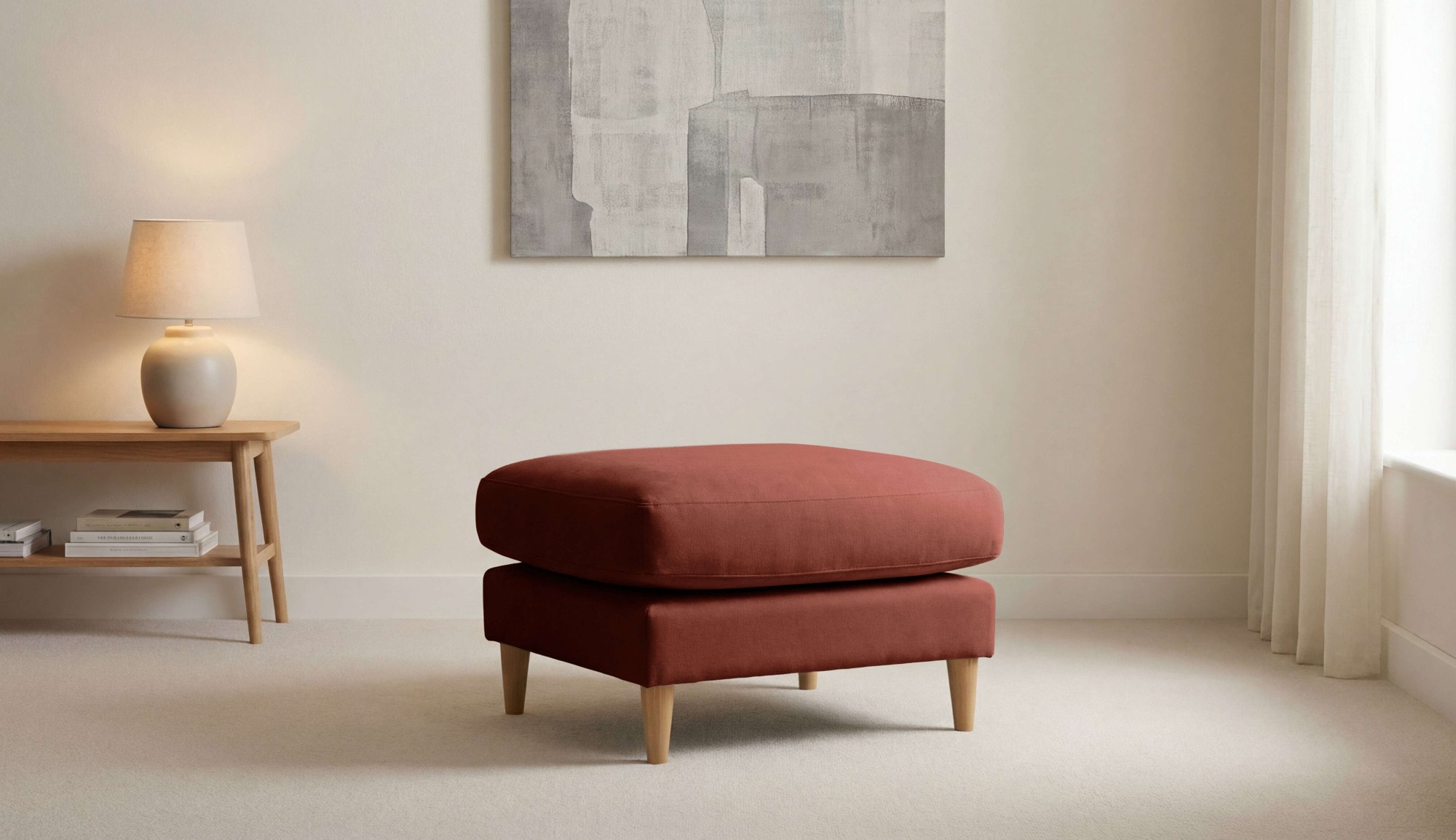 OTTO home Pouf »Finnian« Polsterhocker 70x70 cm, Chenille, Massivholzfüße