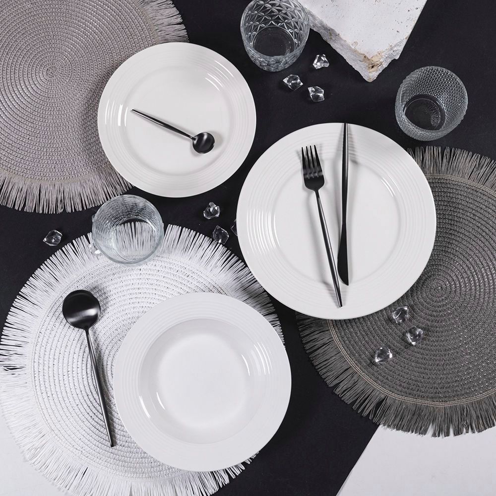 Villa d'Este Teller-Set »Geschirr-Set Banda blanca«, (Set, 18 tlg.), Service, Tafelservice, weiß, 18 Teile, für 6 Personen