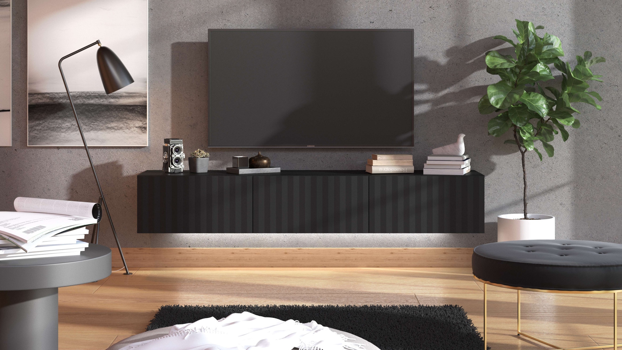 INOSIGN TV-Board »Antibes Lowboard, Breite 192/154 cm, TV-Schrank, TV-Ständer«, Trendfarben, Front in 3D-Optik, Push to open Funktion