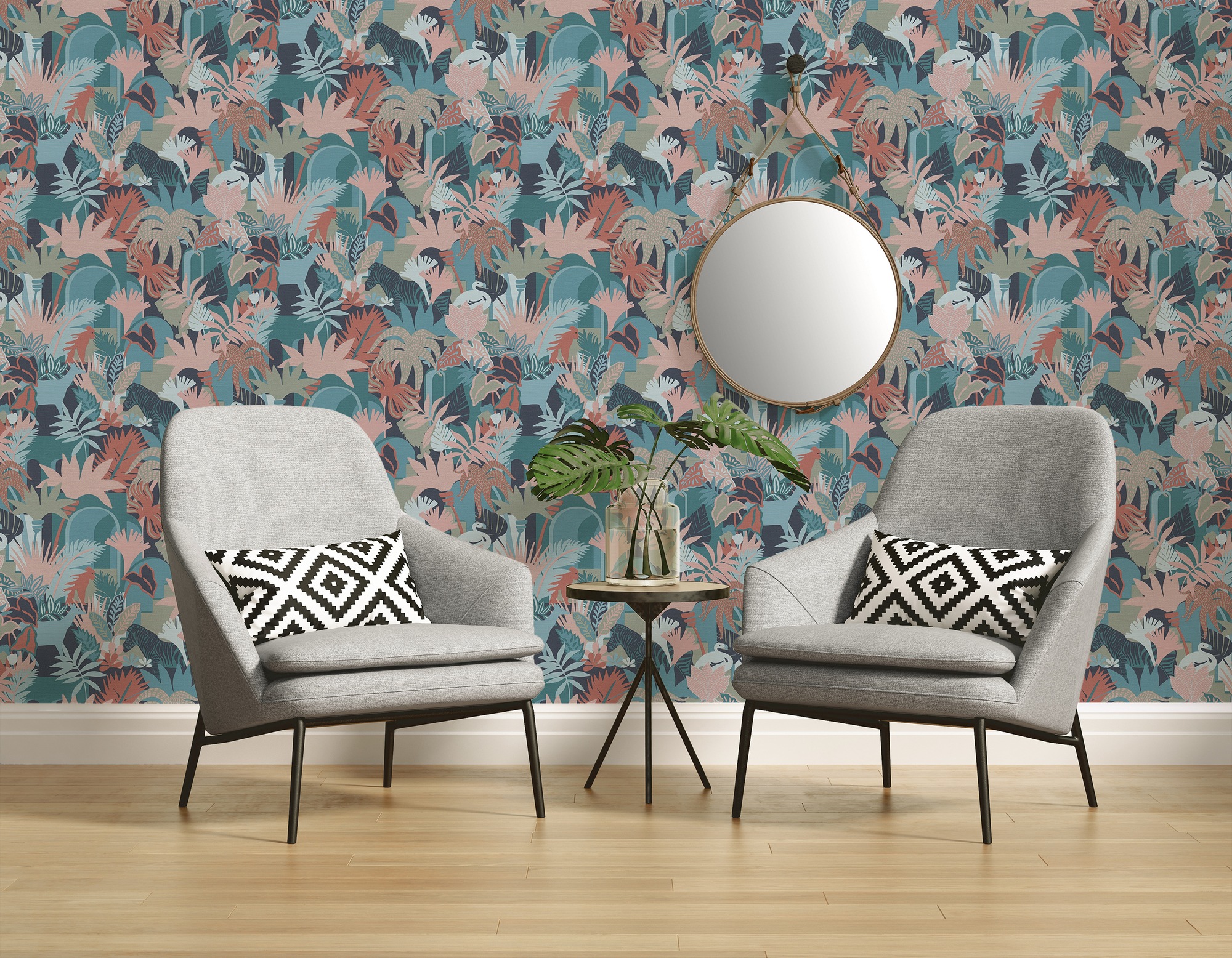 A.S. Création Vliestapete »Antigua Retrotapete Artdeco« gemustert | matt | neutral leicht strukturiert Dschungeltapete Floral mit Tieren Tapeten Wohnzimmer Schlafzimmer Flur