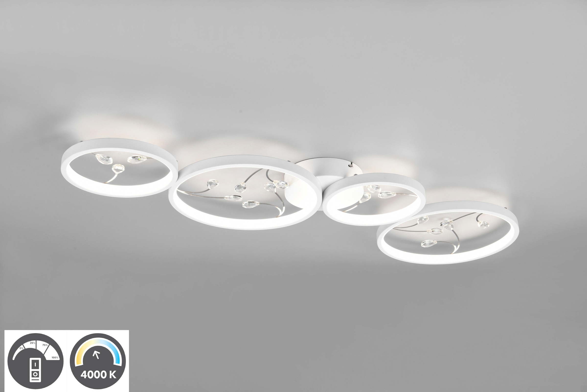 TRIO Leuchten LED Deckenleuchte »Groovy«, 1 flammig, Leuchtmittel LED-Board | LED fest integriert, Deckenlampe 4000K mit Glas-Deko, 3 Dimmstufen, LED 37W 4800 Lumen