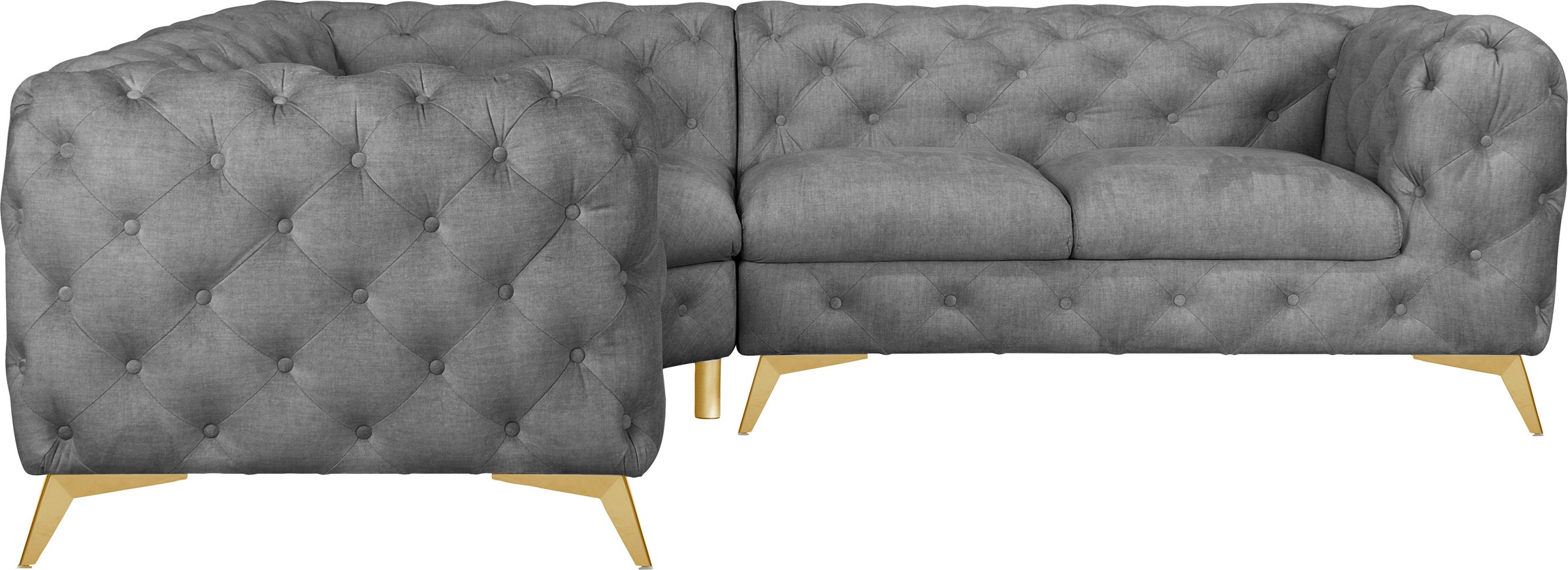 Leonique Chesterfield-Sofa »Ecksofa GLYNIS L-Form mit Wellenunterfederung, Maße B/T/H 264/264/75cm«, aufwändige Knopfheftung, moderne Chesterfield Optik, Fußfarbe wählbar