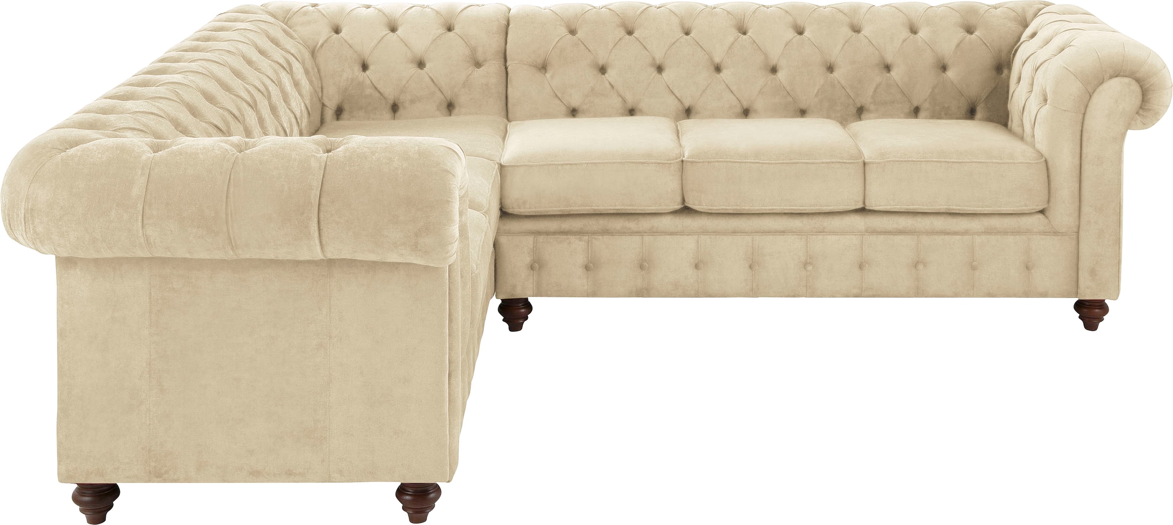 Home affaire Chesterfield-Sofa »Duc Ecksofa L-Form«, hochwertige Knopfheftung im Rücken, Samtoptik mit changierender Optik