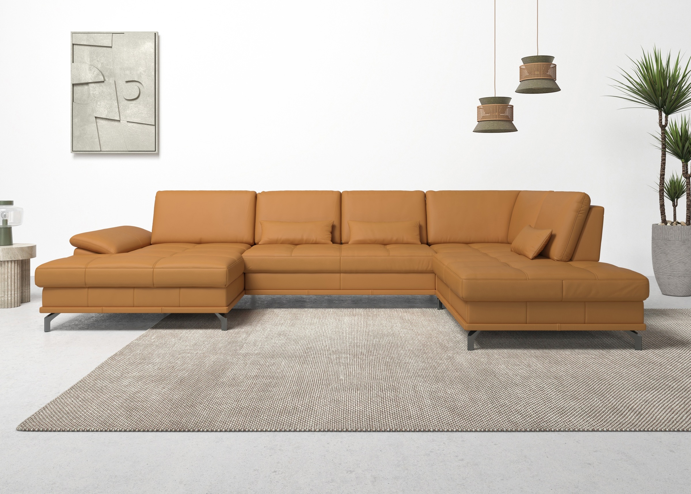 Places of Style Wohnlandschaft »Costello U-Form, mit Sitztiefenverstellung, Armteilverstellung und«, 3 Nierenkissen, optional Bettfunktion und Bettkasten