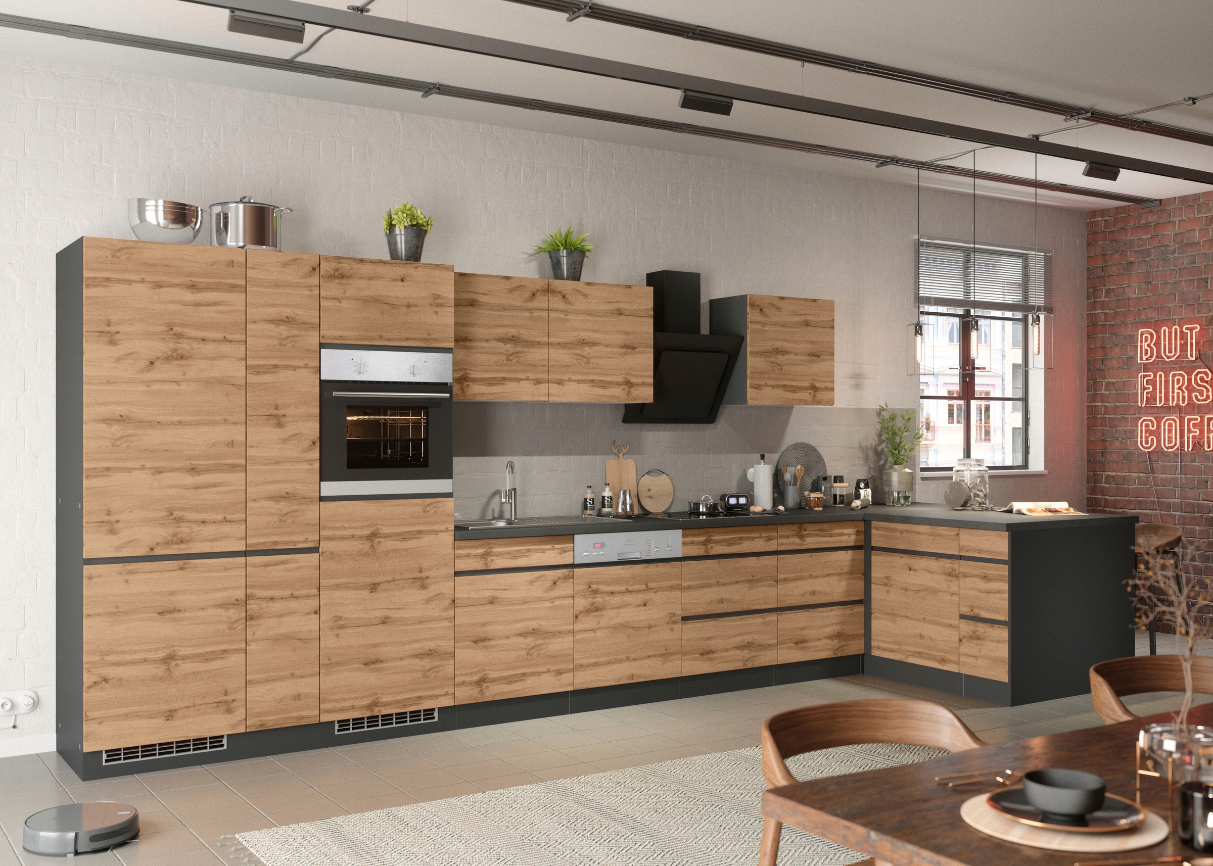 KOCHSTATION Winkelküche »KS-Riesa«, Stellbreite 490/153 cm, wahlweise mit Induktionskochfeld