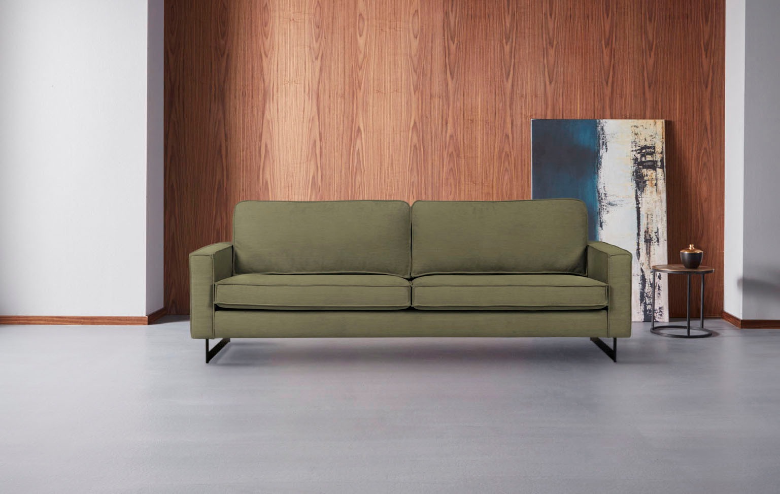 Places of Style 3-Sitzer »Maxi-Ausführung Pinto, 236 cm, Cord, Chenille, Lederoptik«, mit Keder, schwarze Metallfüße, Wellenunterfederung