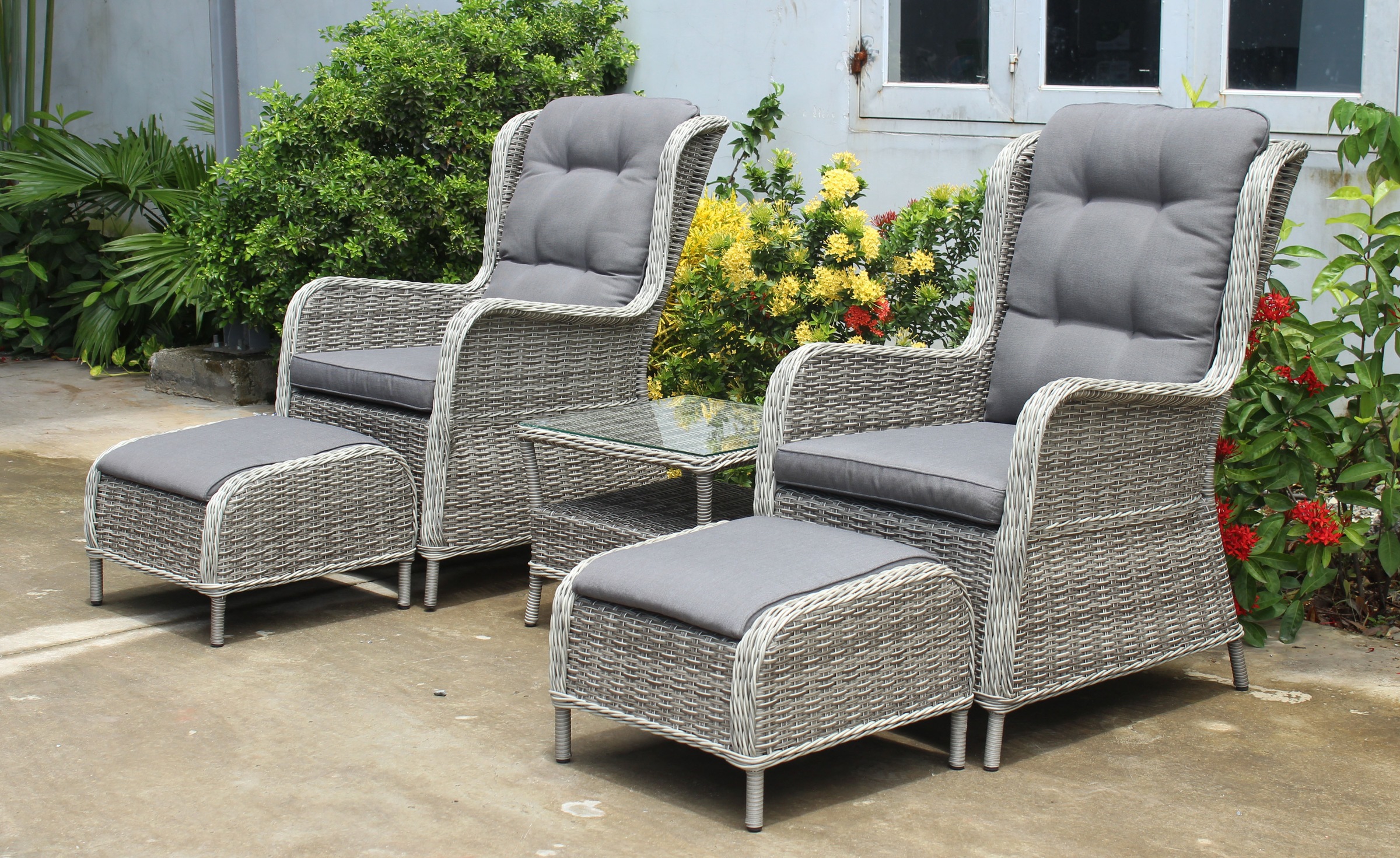Garden Pleasure Garten-Essgruppe », Sessel-Set »VALENCIA««, (Set), 2 Sessel, 2 Hocker, Tisch LxB: 48x50 cm, inkl Auflagen